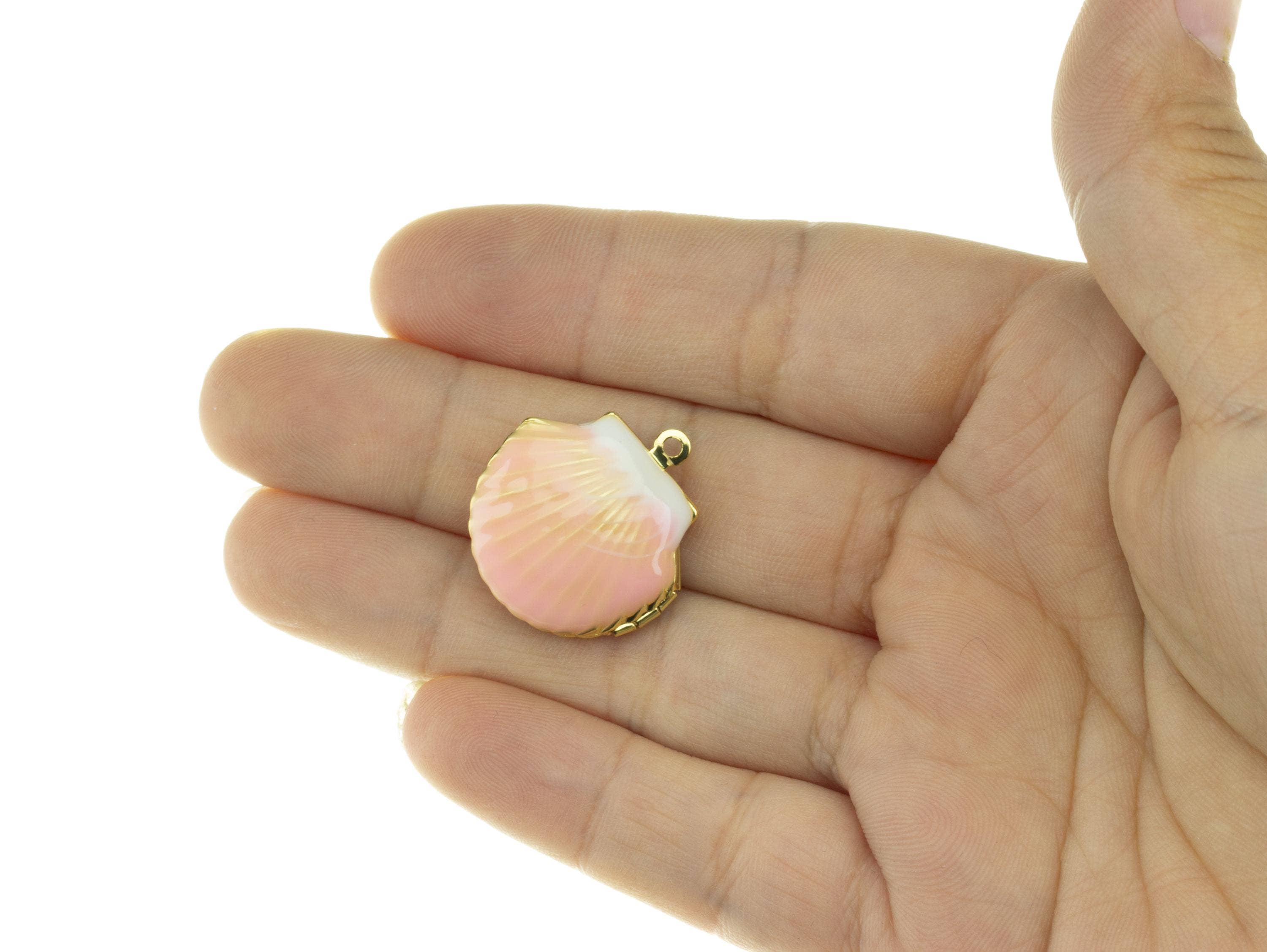 Gold Clam Shell Enamel Locket Charm Pendant CPG737