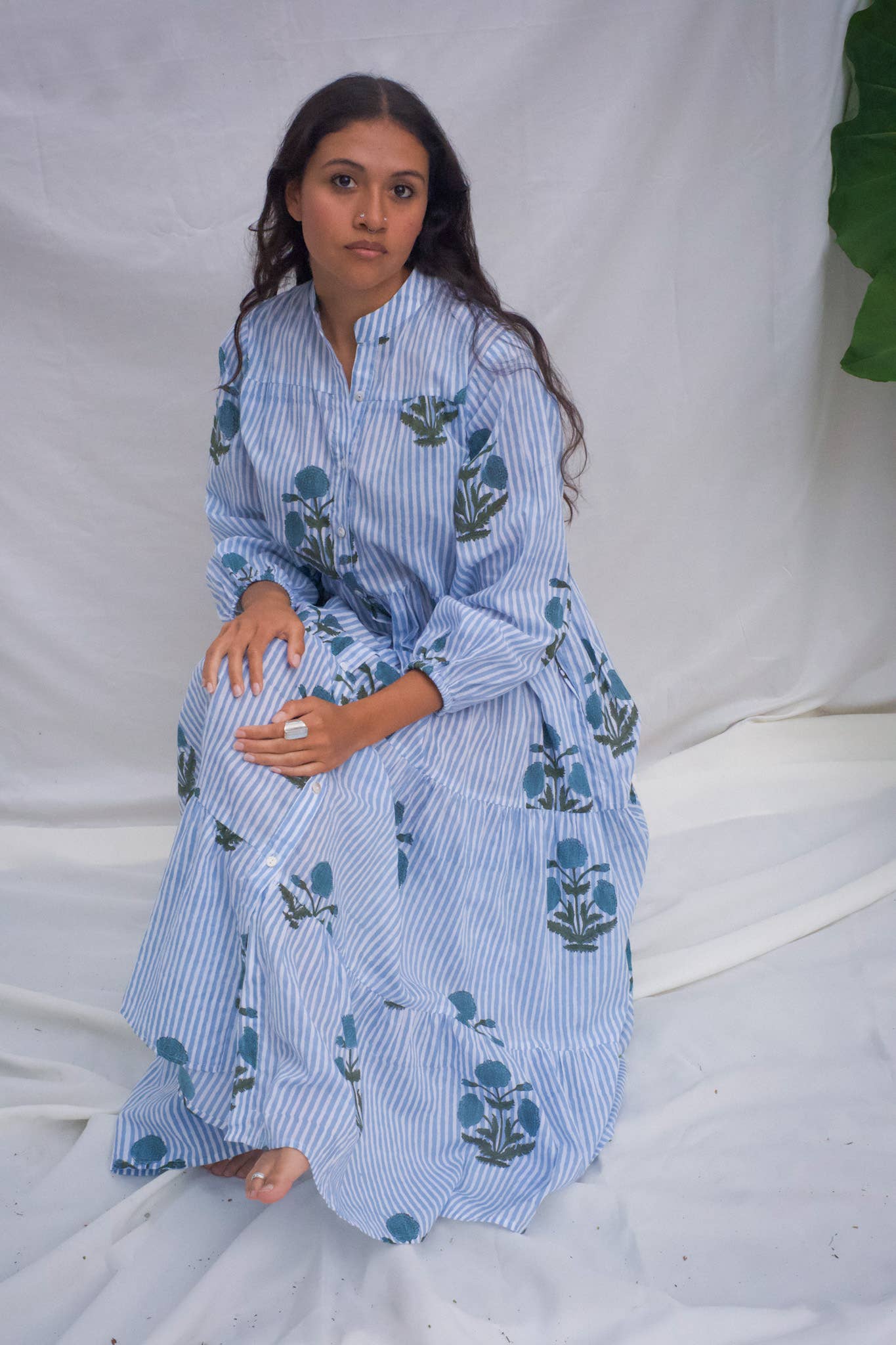 Venus Midi Dress ~ Blue Stripes & Floral