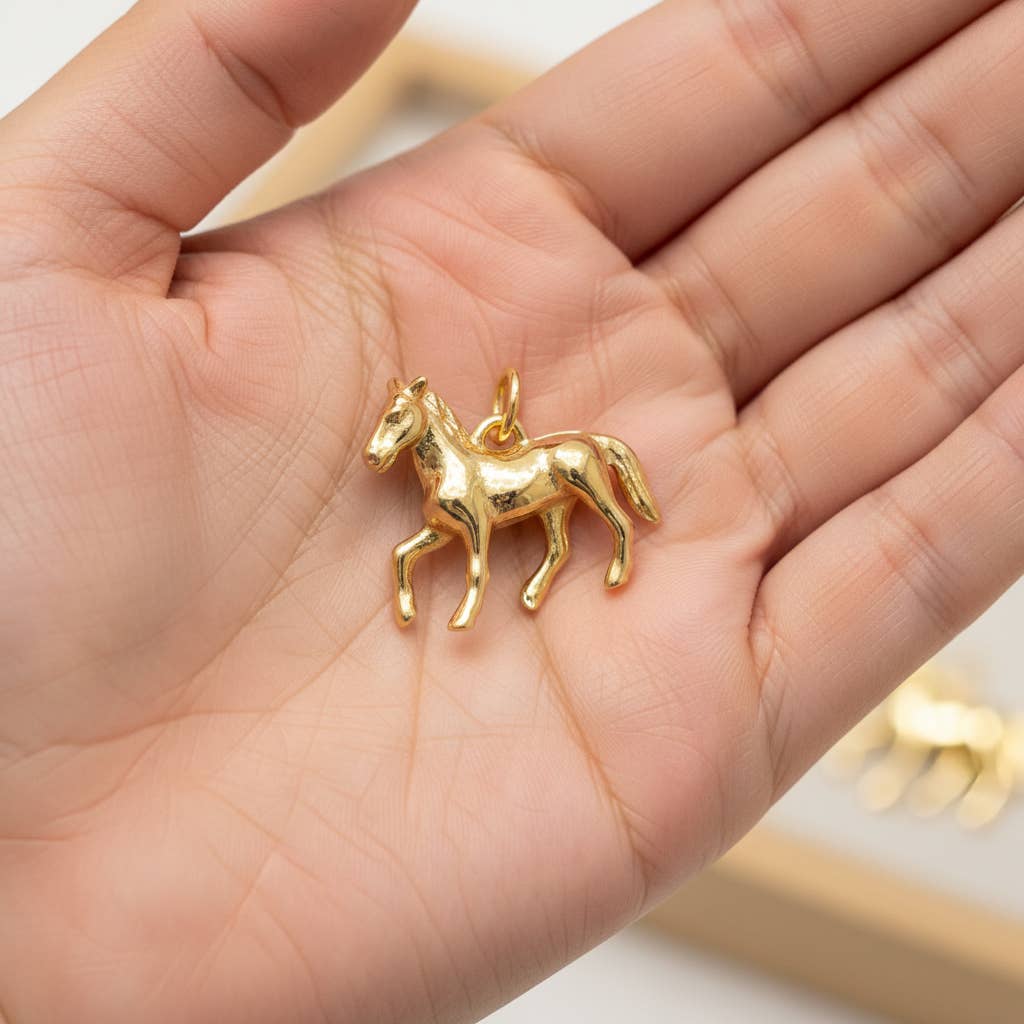 Gold Horse Charm,Double Sided Horse Charm