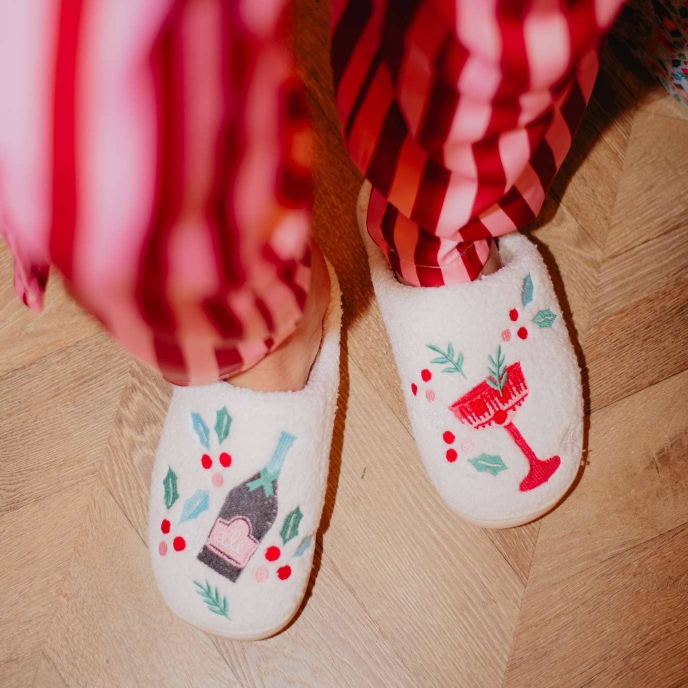 Christmas Champagne, Coupes & Holly Slippers for Women