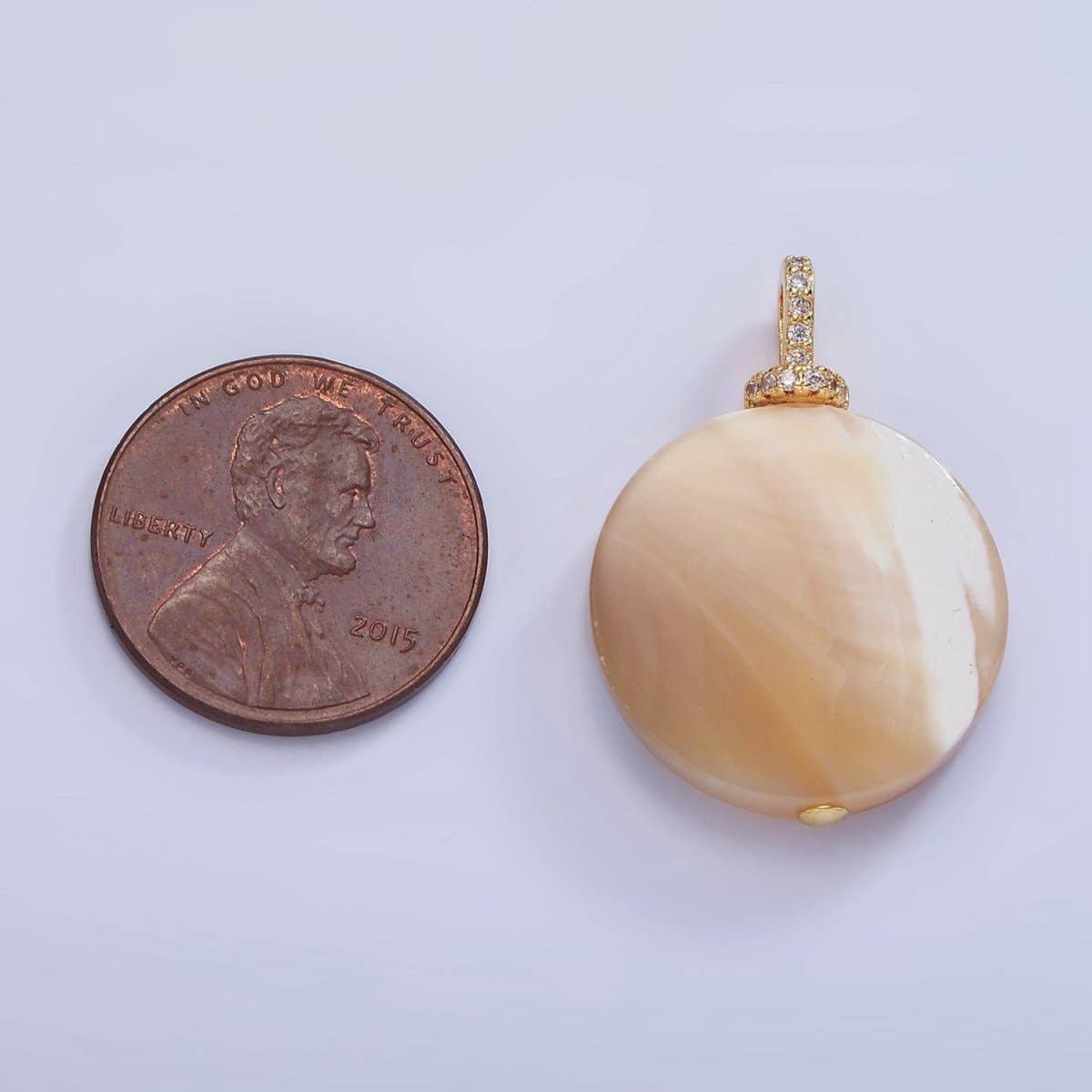 16K Gold Filled Peach White Shell Pearl Micro Paved Pendant | P1575