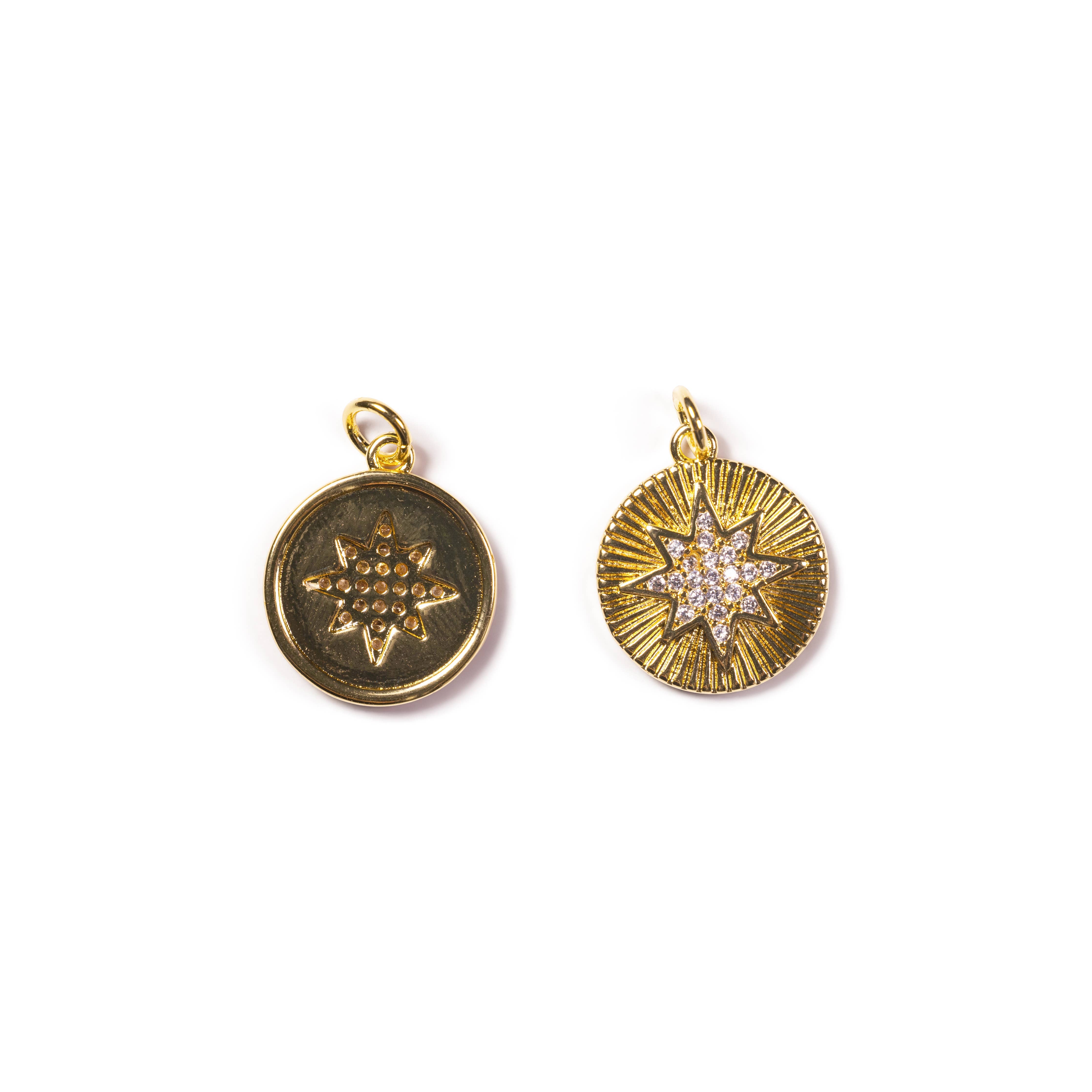 Gold CZ Starburst Medallion & Dainty Star Charm