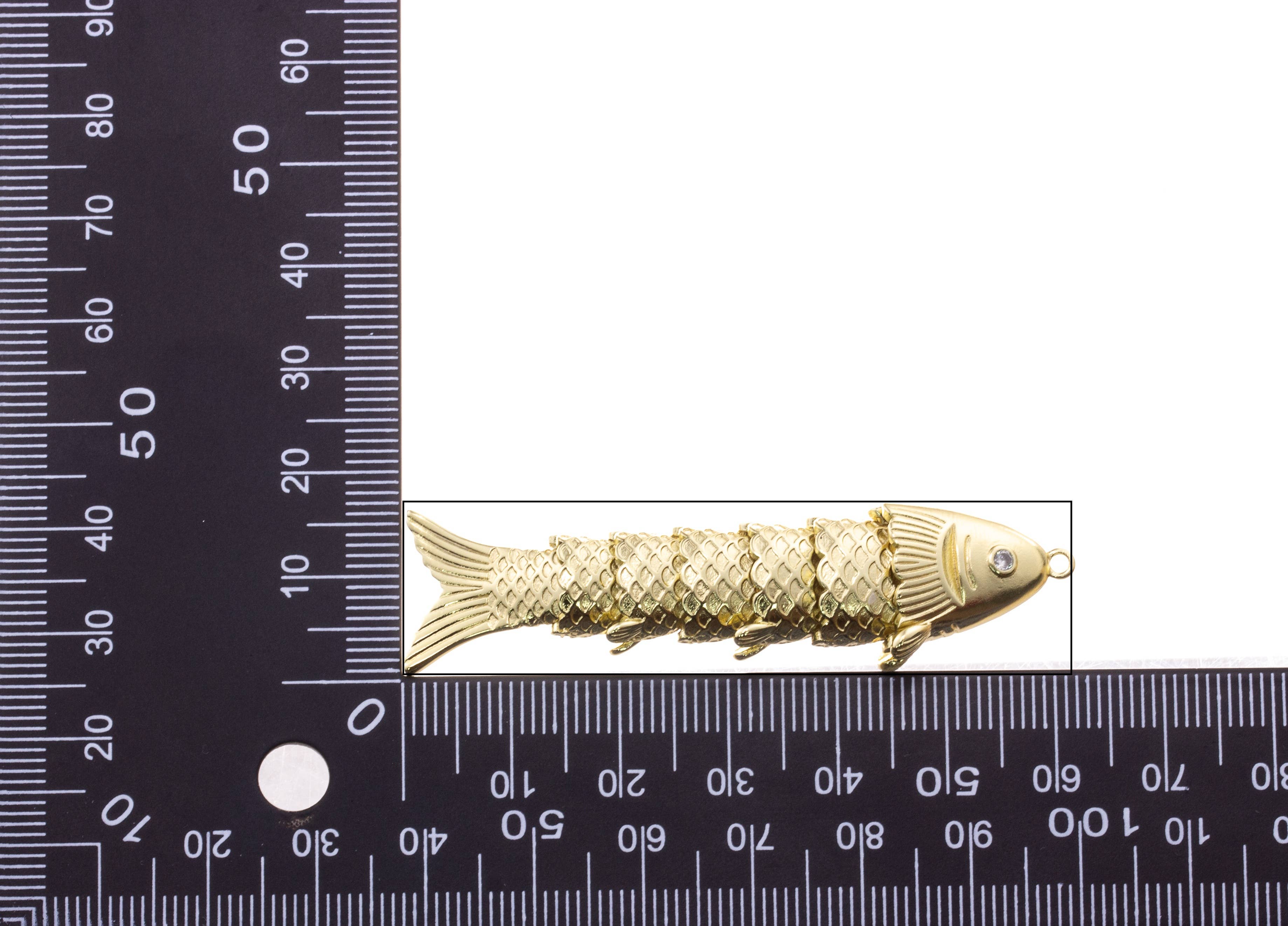 Gold Twirling Large Fish Charm with CZ For Jewelry