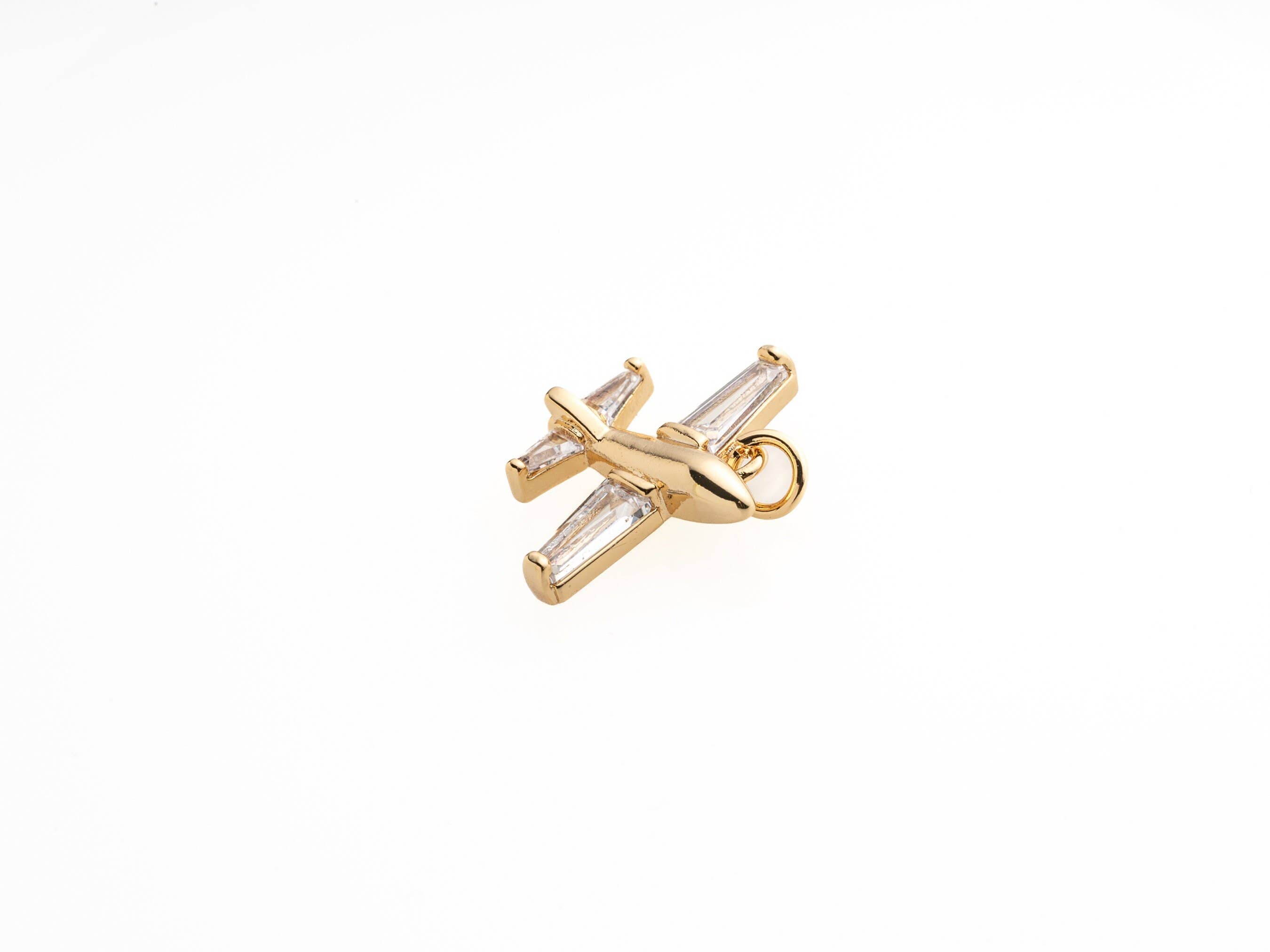Gold CZ Airplane Dainty Charm