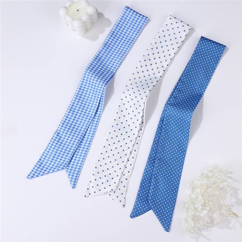 Vintage-Style Skinny Twilly Scarf-Polka Dot & Gingham