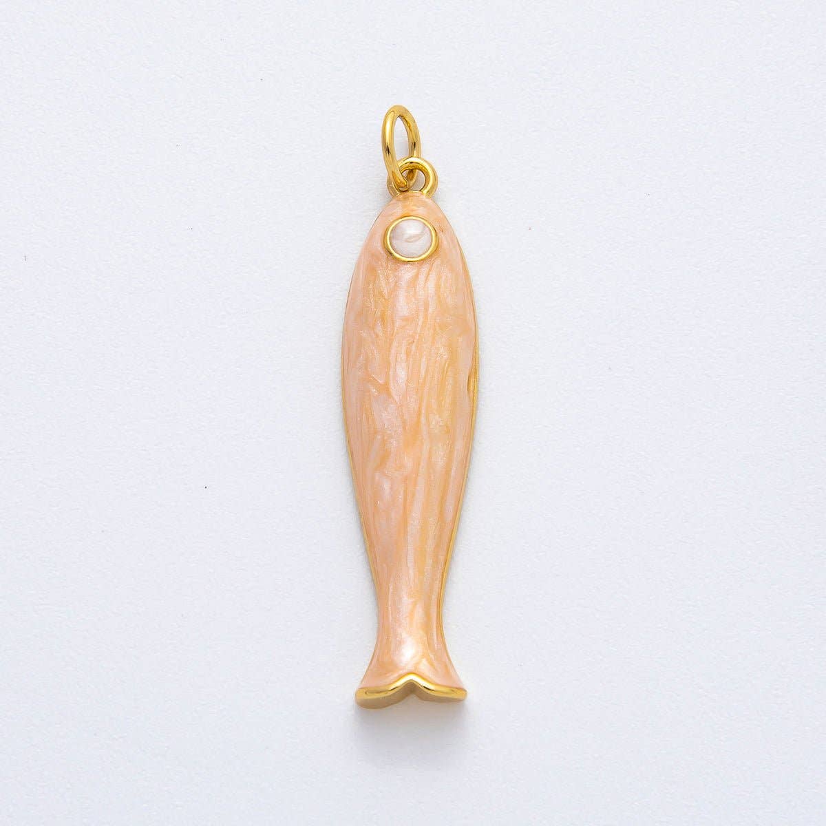 18K Gold Filled 38mm Blue, Champagne Enamel Fish Sardine Charm | AF1309