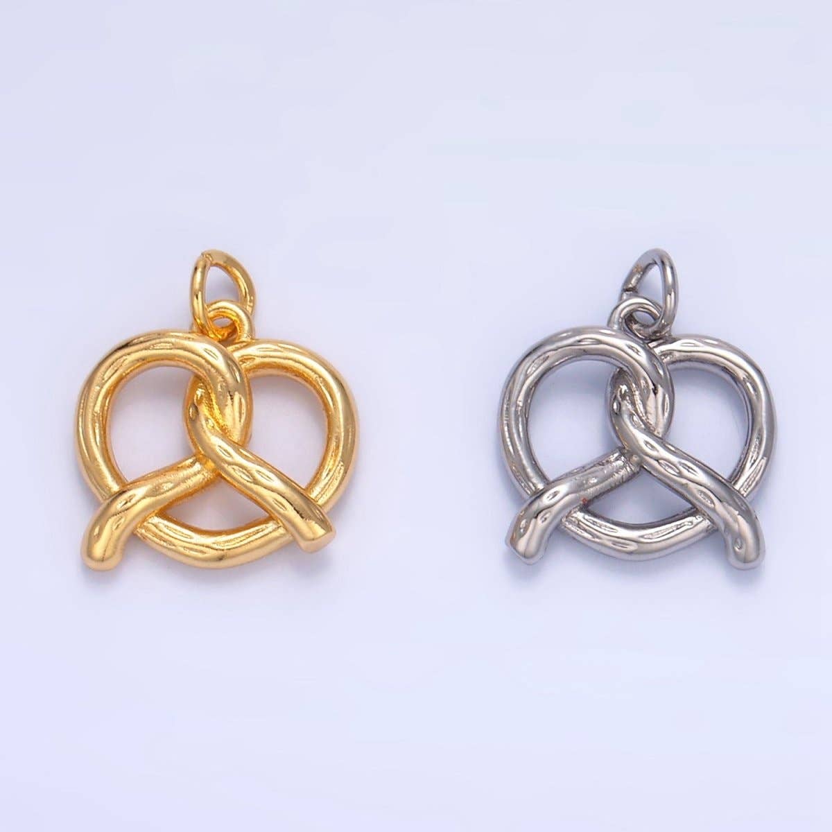 24K Gold Filled 12.5mm Mini Pretzel Pastry 3D Minimalist Charm in Gold & Silver | W105