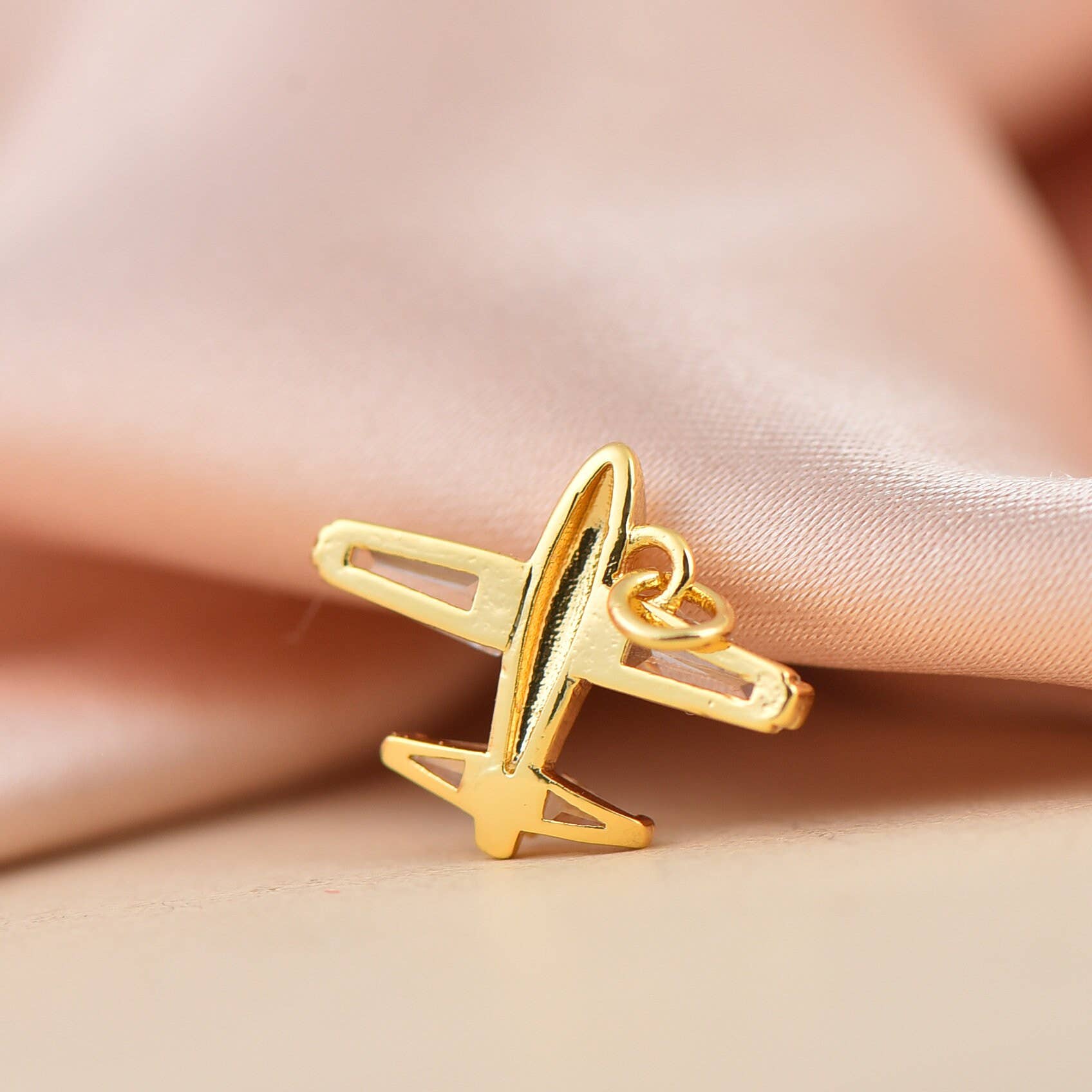Gold CZ Airplane Dainty Charm