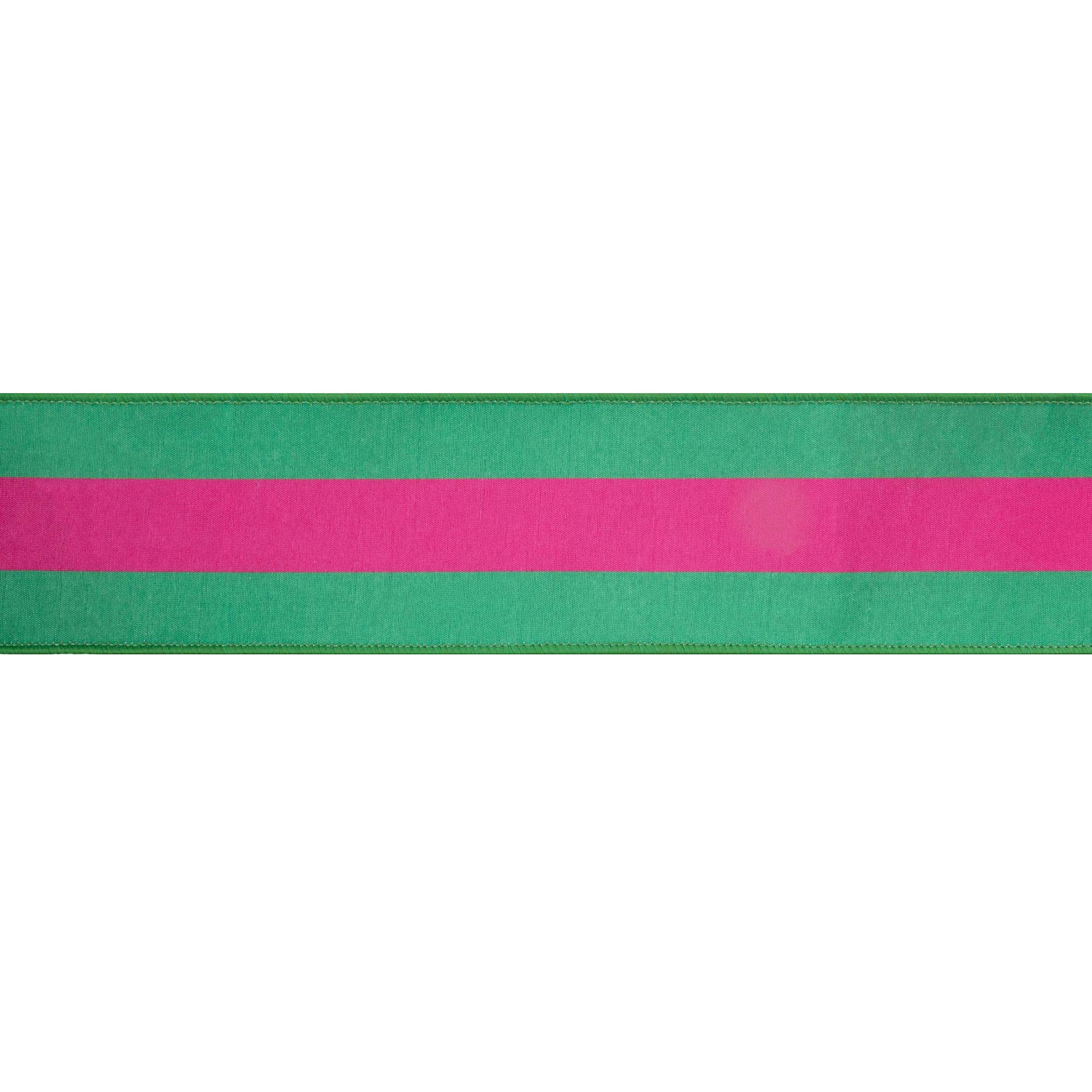 Wired Dupioni Ribbon Hot Pink Green Stripe 10 Yard Roll