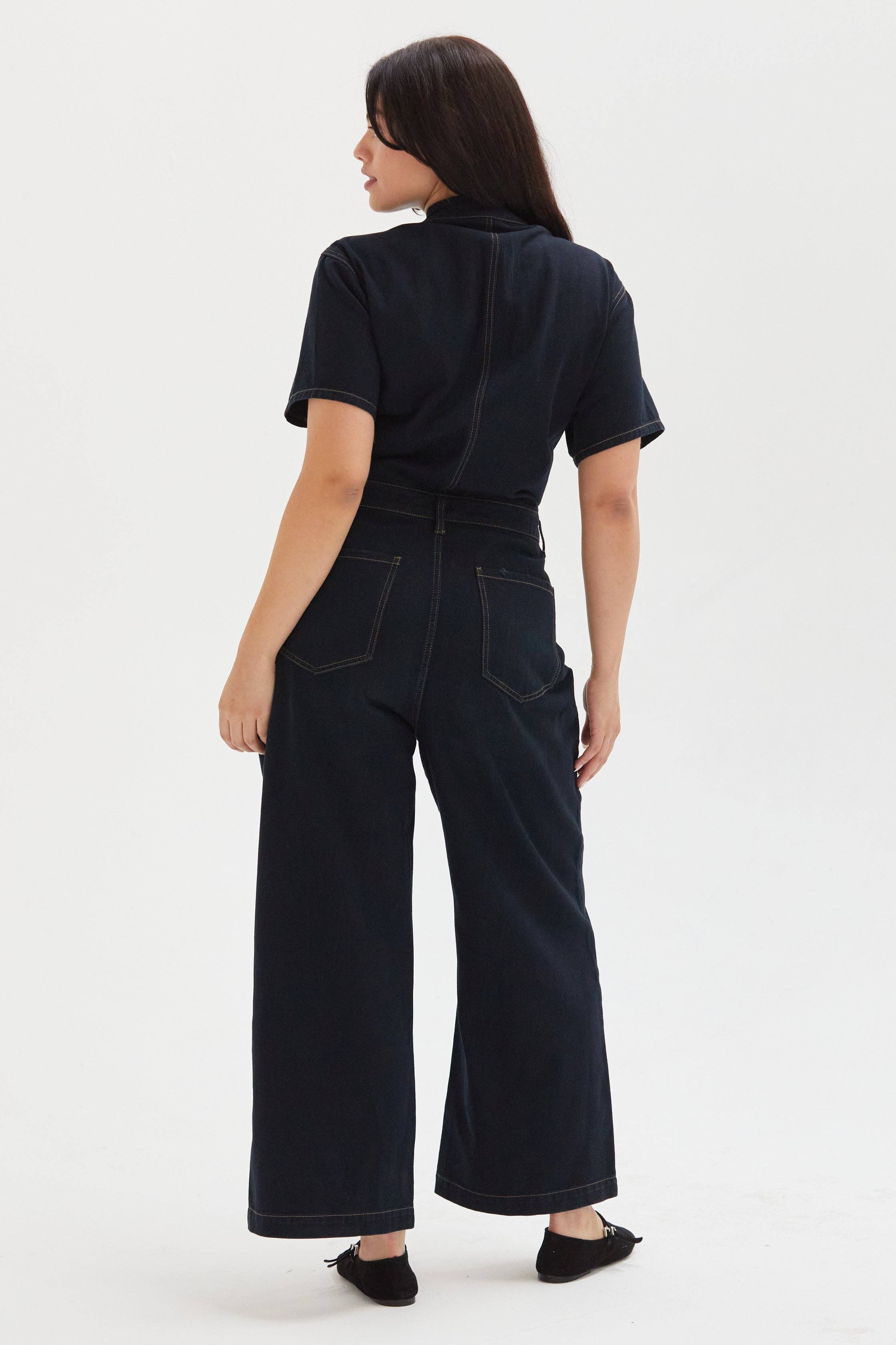 Ashby Short Sleeve Denim Coverall Jumpsuit