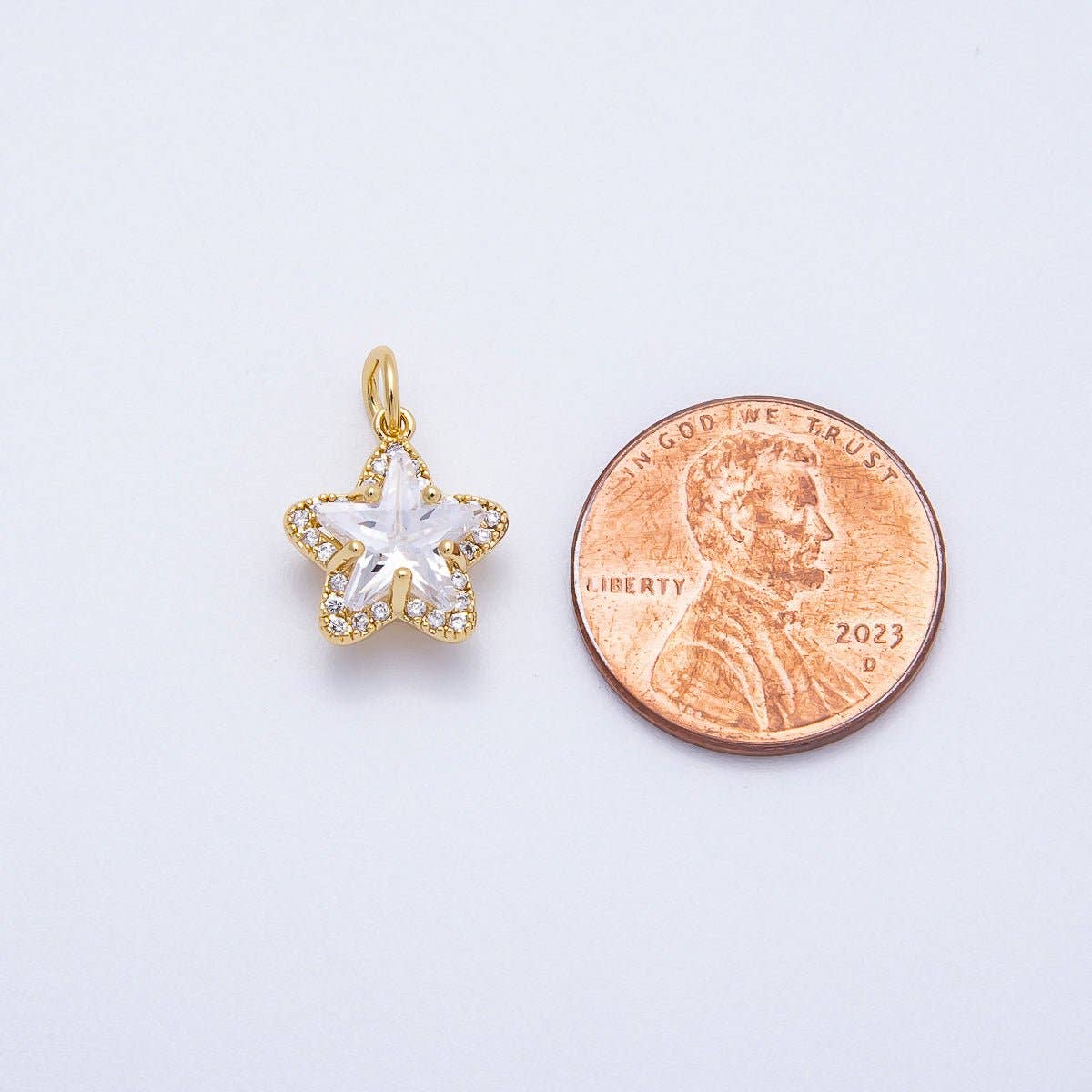 16K Gold Filled 12.5mm Clear Micro Paved CZ Celestial Star Mini Charm | Charms-00653