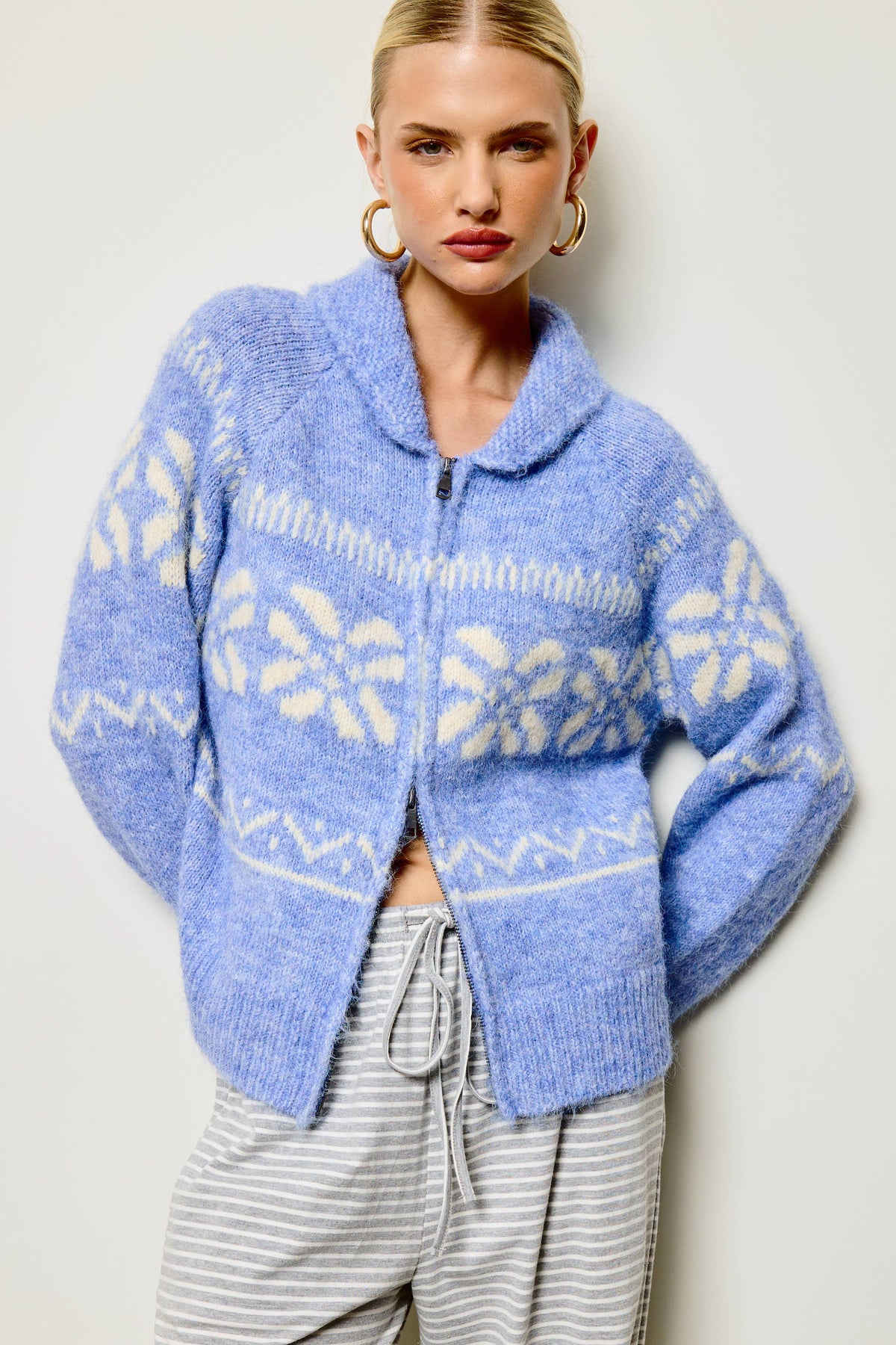 Nordic Snowflake Zip Up Knit Jacket