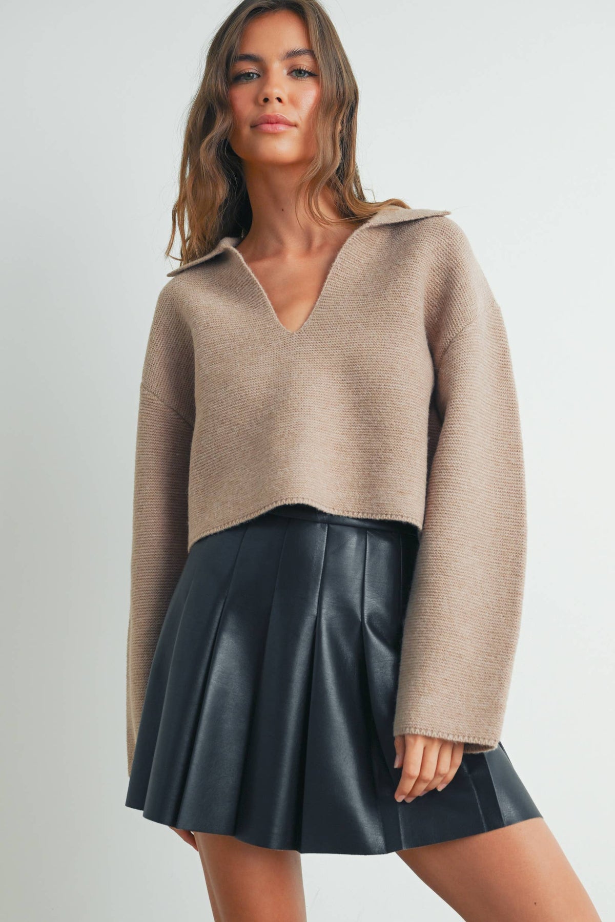 V-Neck Collar With Drop Shoulder Sweater Top - BMW7142
