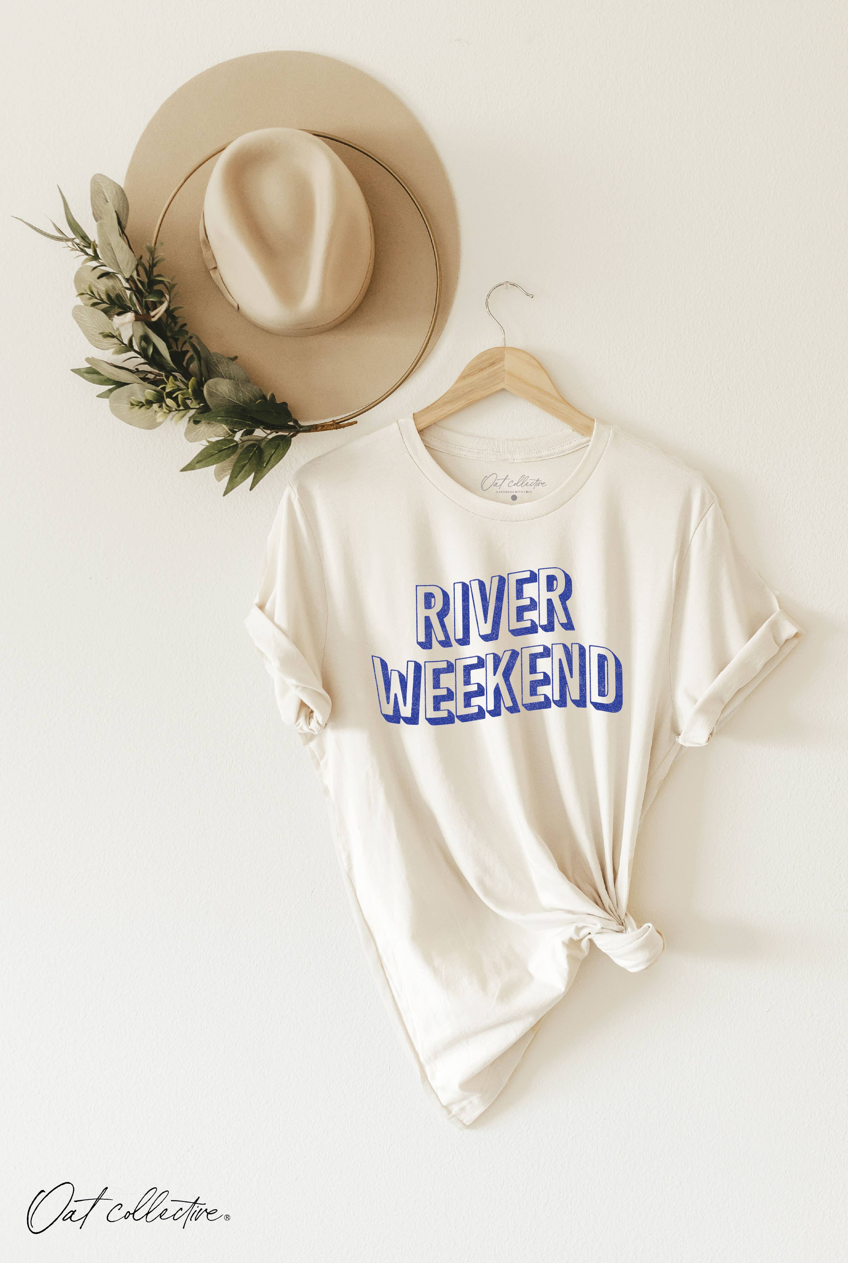 RIVER WEEKEND Graphic T-shirt: VINTAGE WHITE