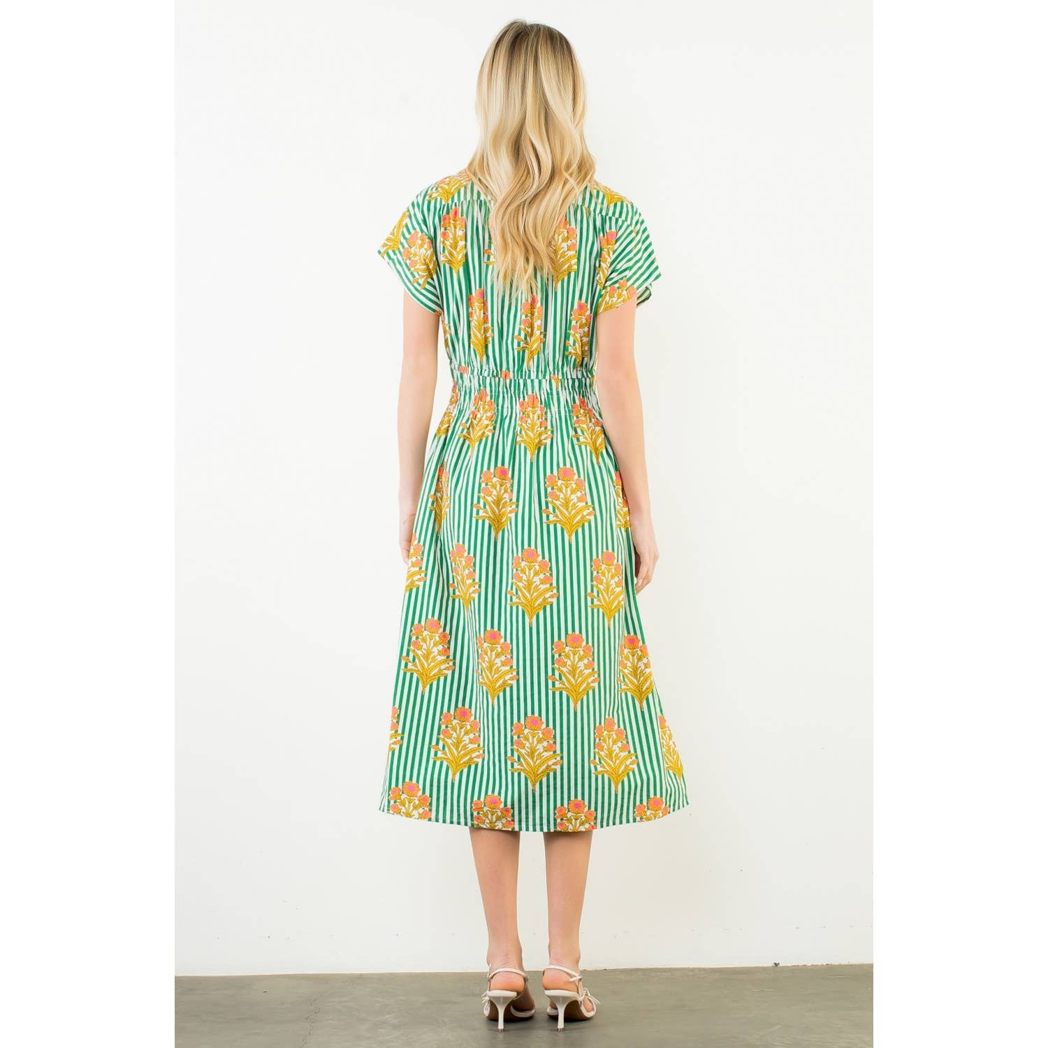 Short Sleeve Striped Floral Pattern Dress