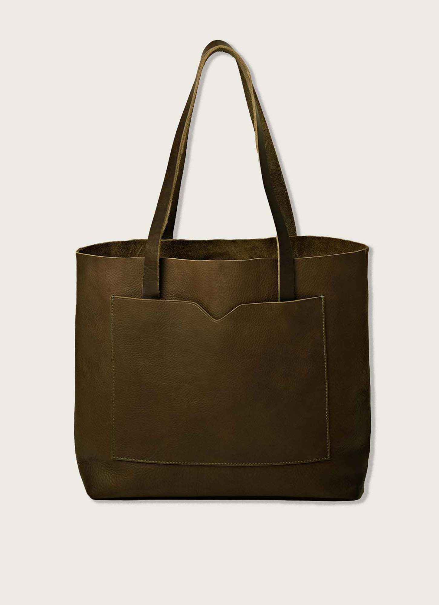 Leather raw edge wide tote bag