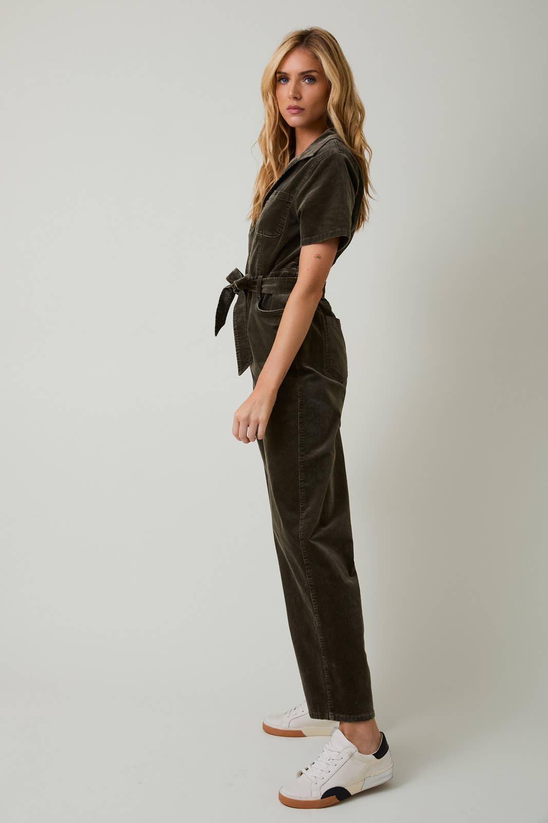 HALF SLEEVE ZIP UP UTILITY JUMPSUIT