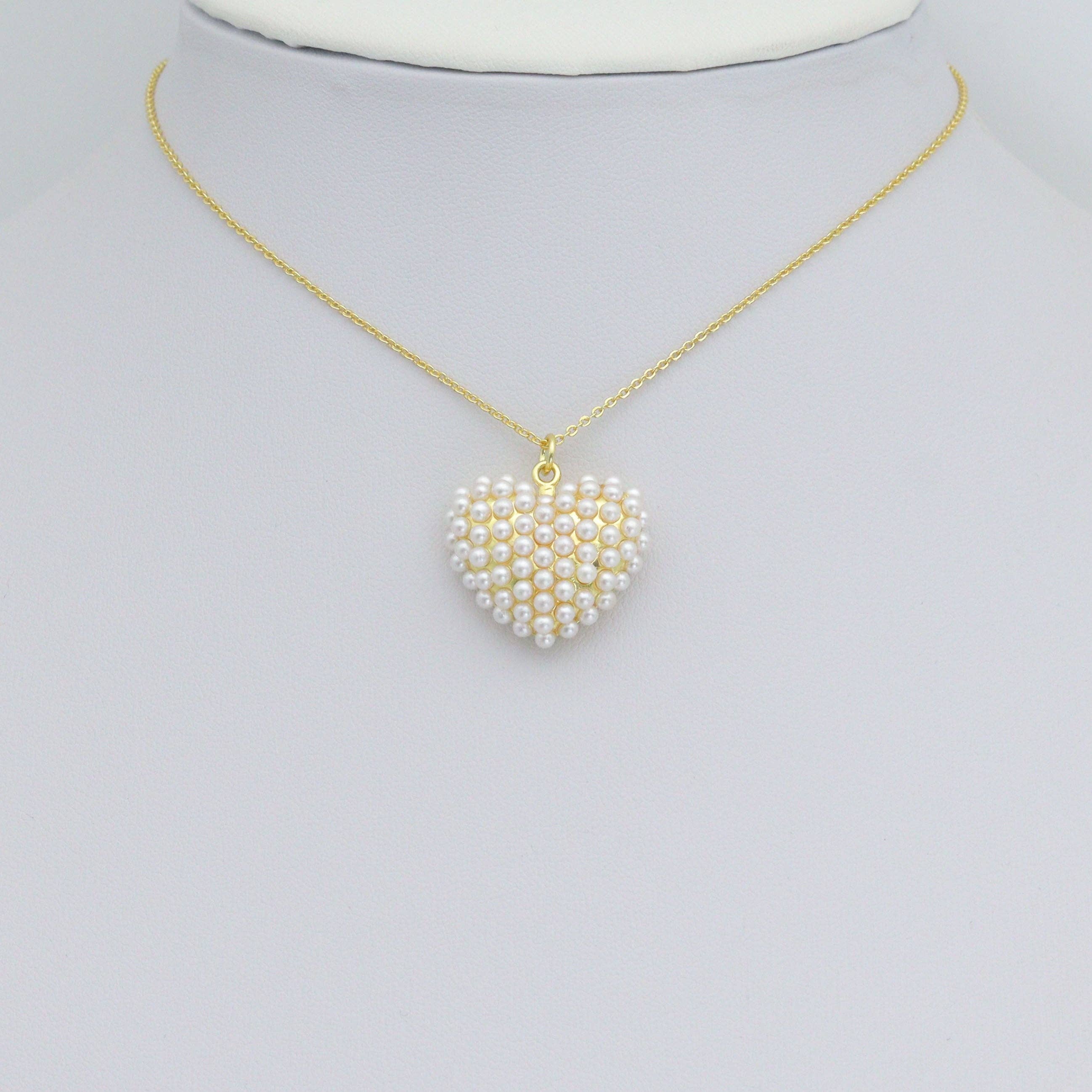 White Pearl Gold Heart Shape Charm Pendant