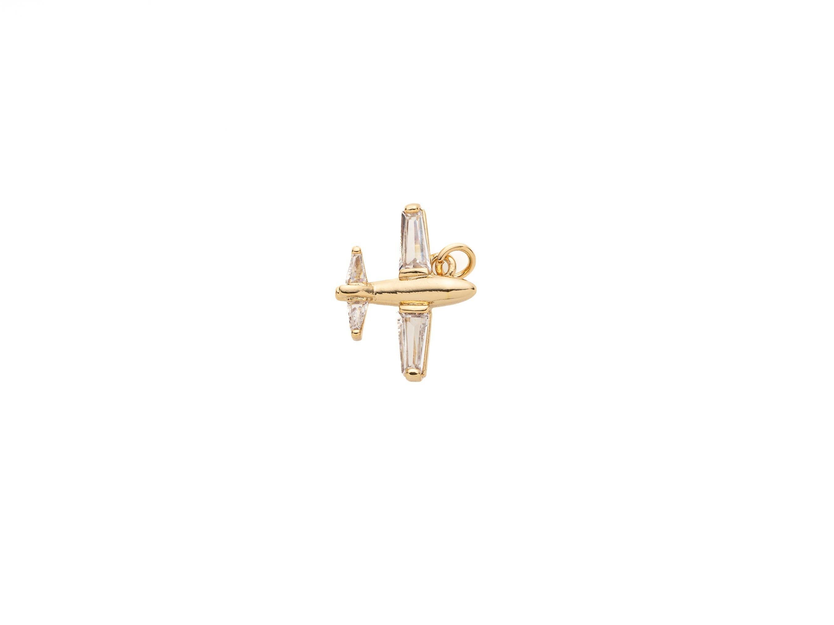 Gold CZ Airplane Dainty Charm