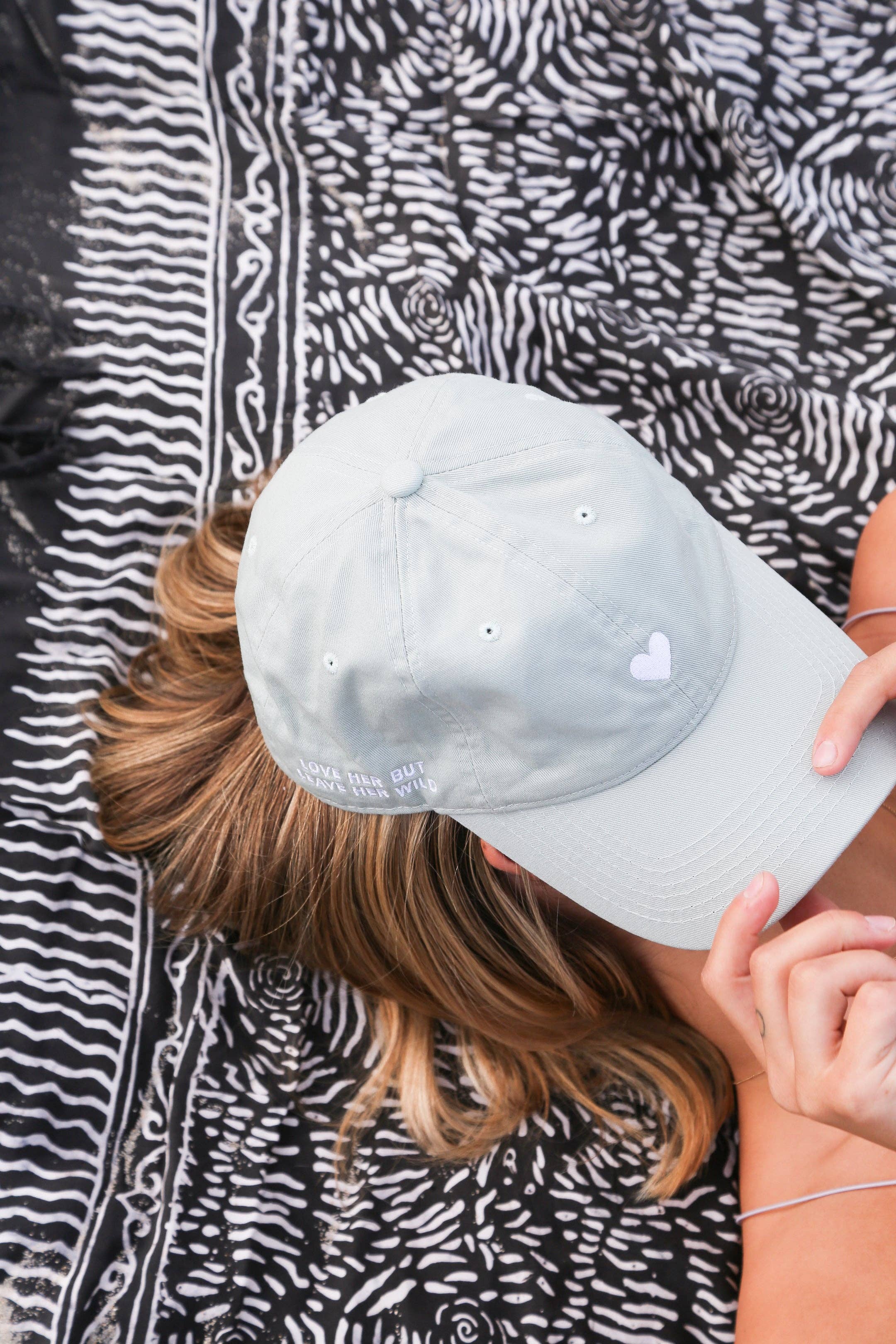Mint Cotton Dad Hat - Embroidered Heart Cap
