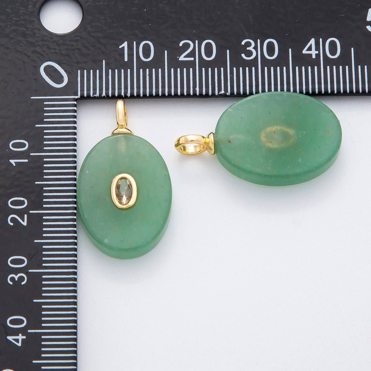 18K Gold Filled CZ Embedded Natural Gemstone Oval Charm | N720 - N741