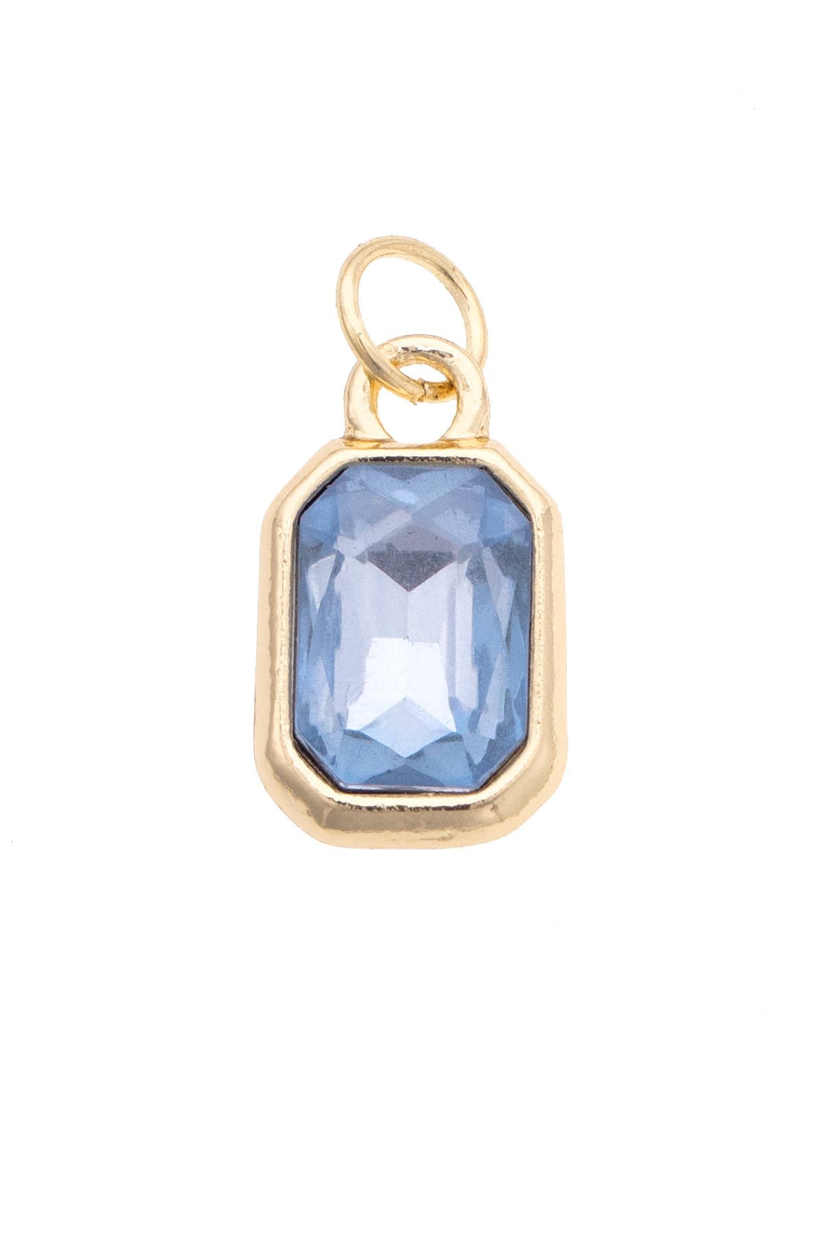 Emerald Cut Rhinestone Charm in Light Blue