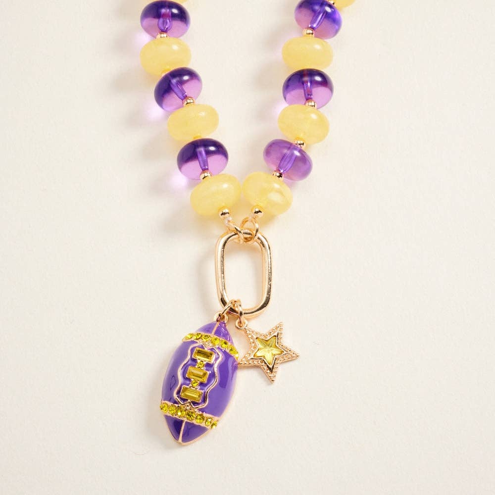 Football Star Stone Pendant Bead Necklace