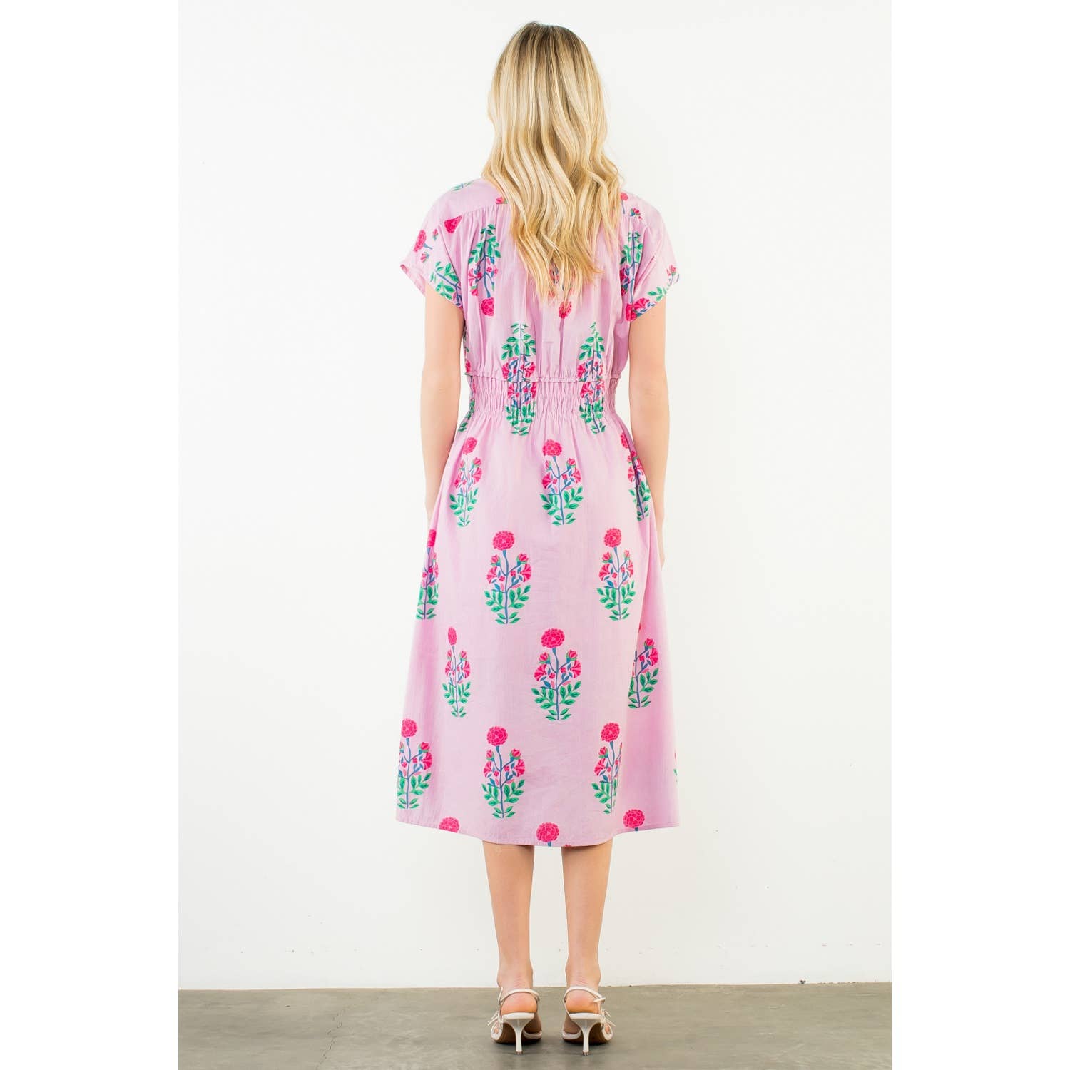 Short Sleeve Floral Print Midi Dress