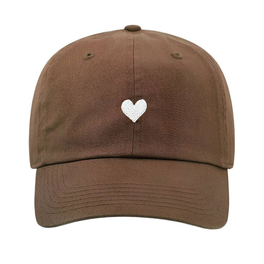 Mocha Cotton Dad Hat - Embroidered Heart Cap