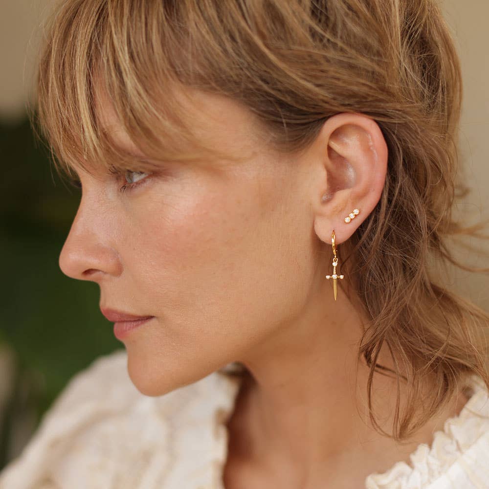 Triple Crystal Bar Stud Earring