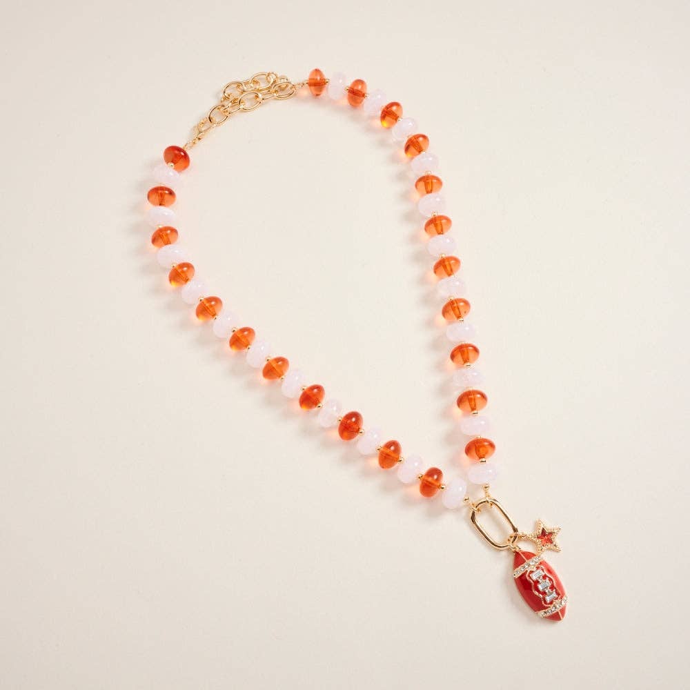 Football Star Stone Pendant Bead Necklace