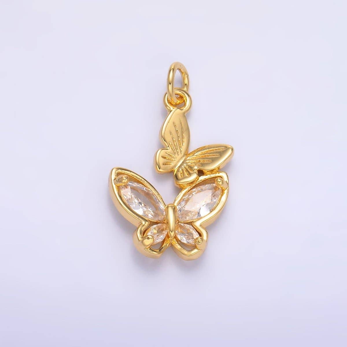24K Gold Filled CZ Butterfly Double Charm in Gold & Silver | N075
