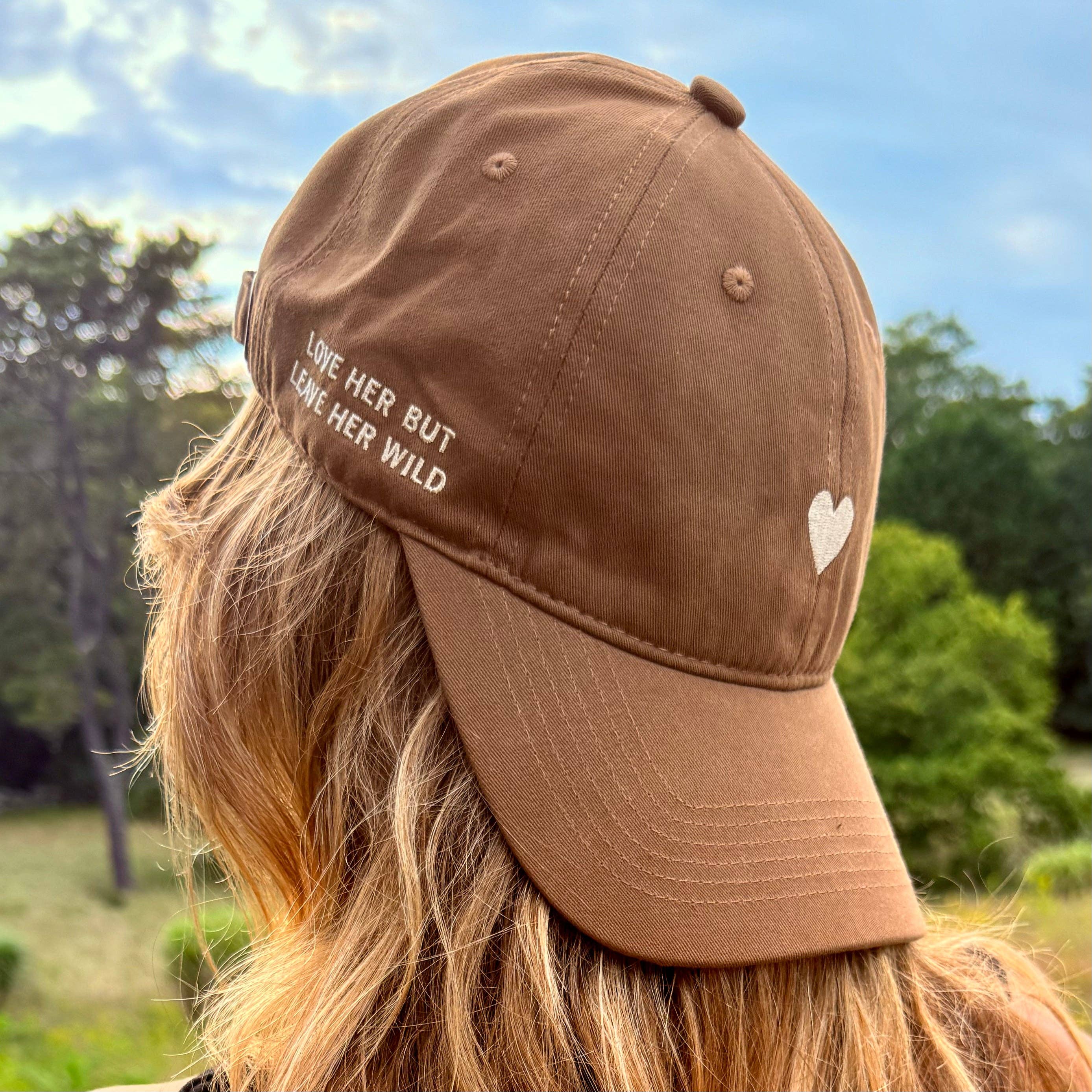 Mocha Cotton Dad Hat - Embroidered Heart Cap