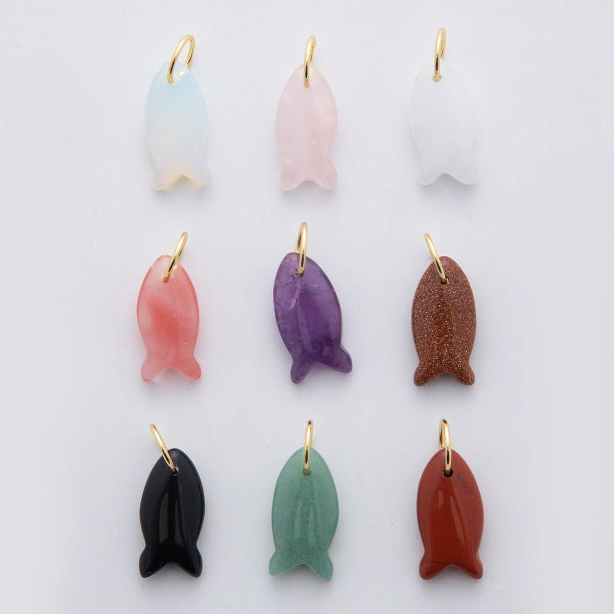 18K Gold Filled 23.7mm Natural Gemstone Fish Charm | C317 - C435