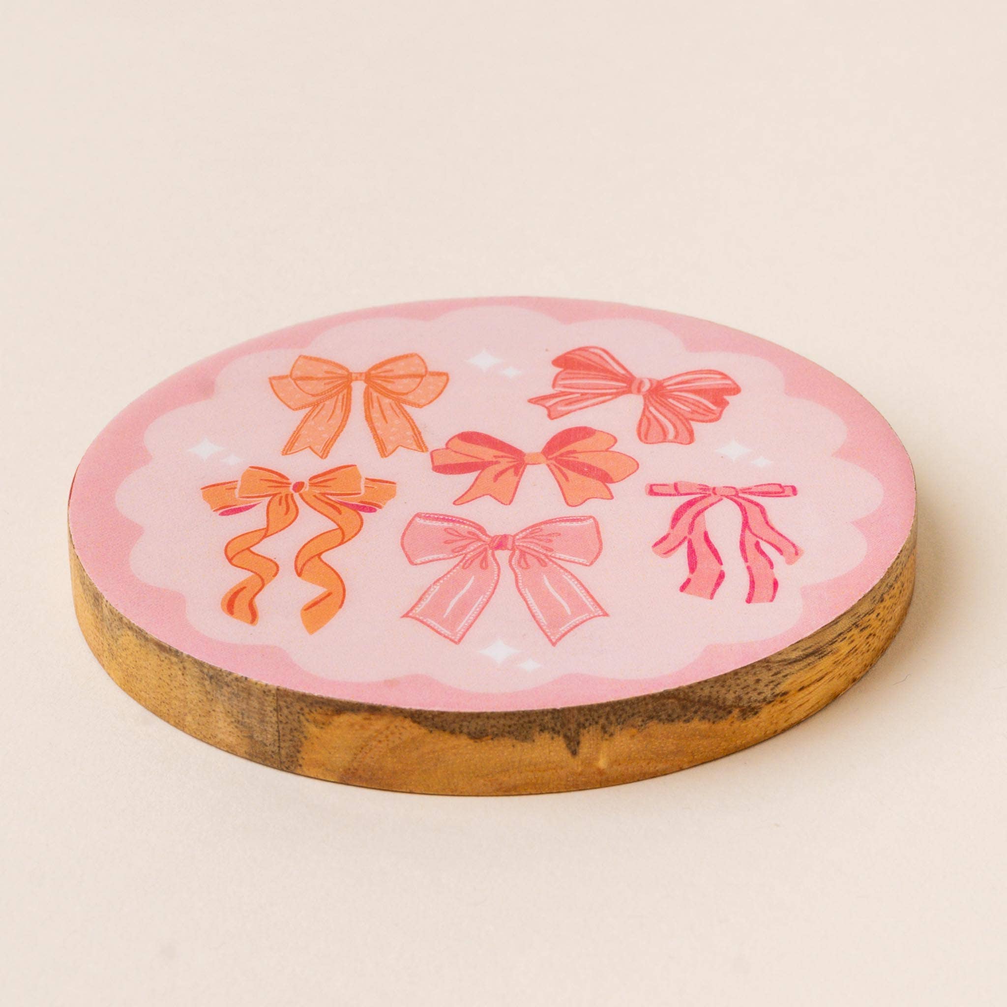 Wood Enamel Coaster-Blushing Bows