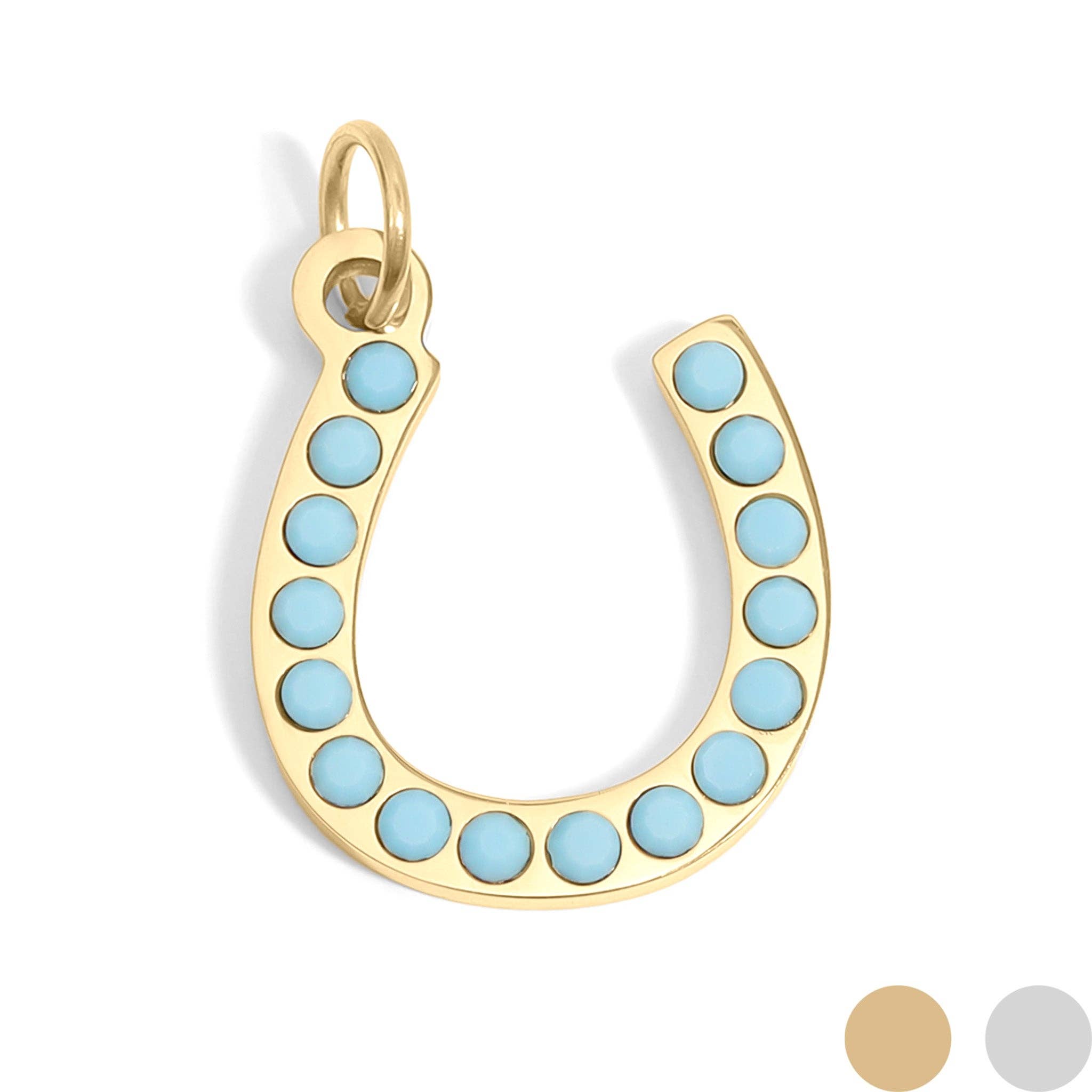 18K Gold Stainless Steel Turquoise Stone Horseshoe Charm