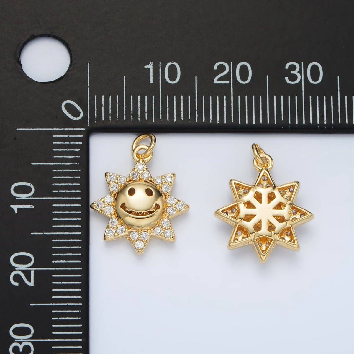 24K Gold Filled Cute Smiley Faced CZ Sunshine Charm