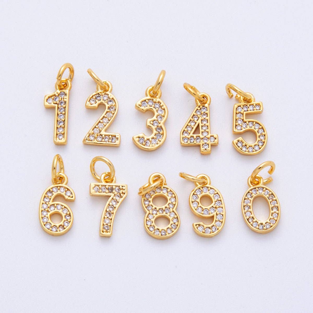 24K Gold Filled 14mm Number 0-9 Clear Micro Paved CZ Charm