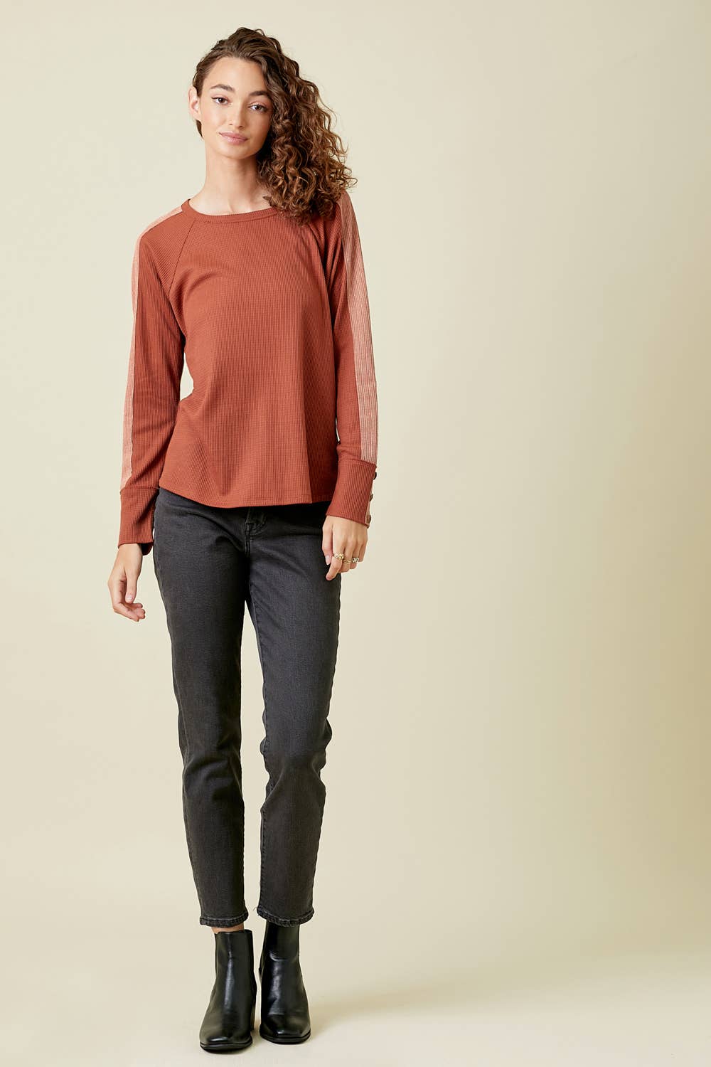 Mixed Waffle Knit Top