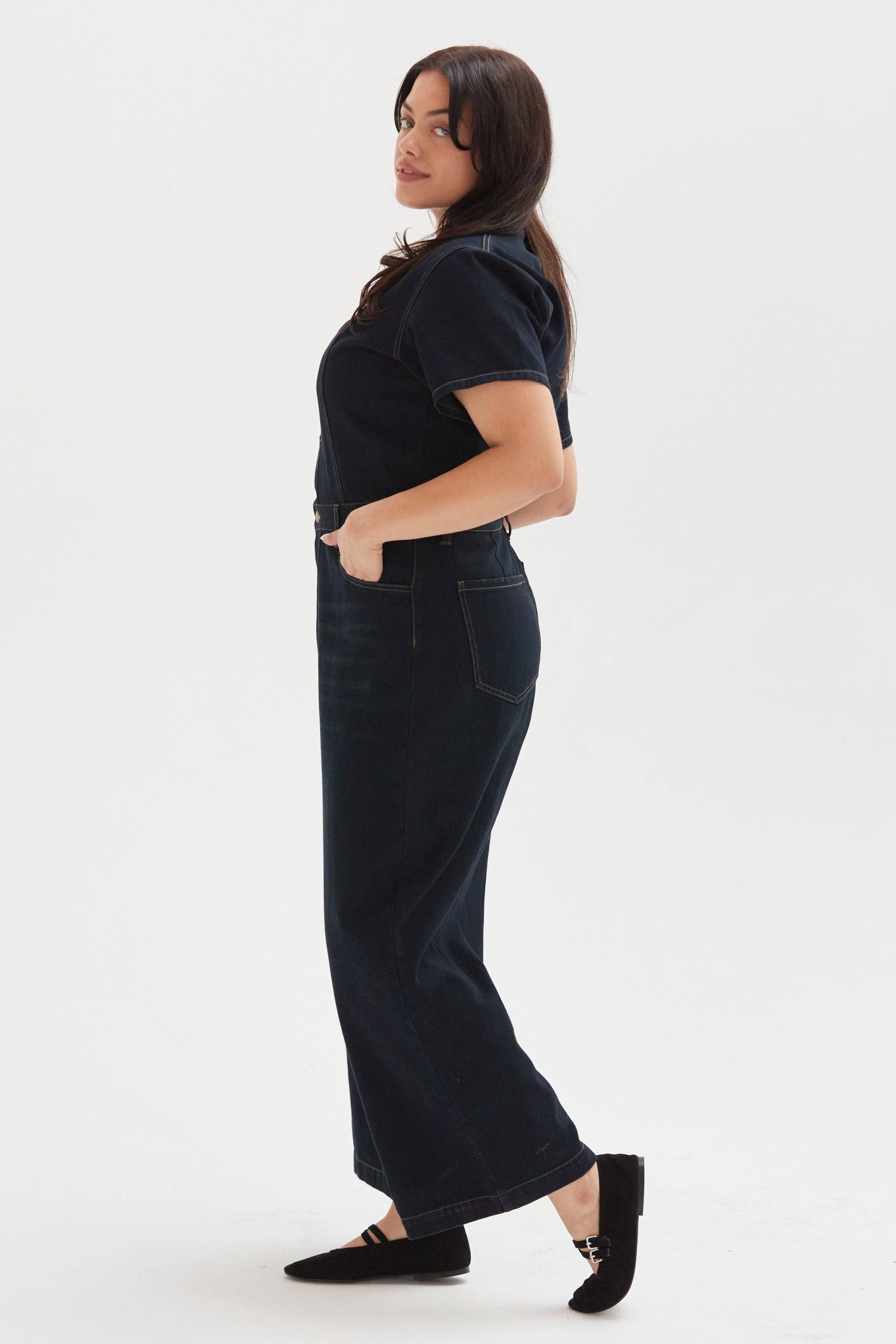 Ashby Short Sleeve Denim Coverall Jumpsuit