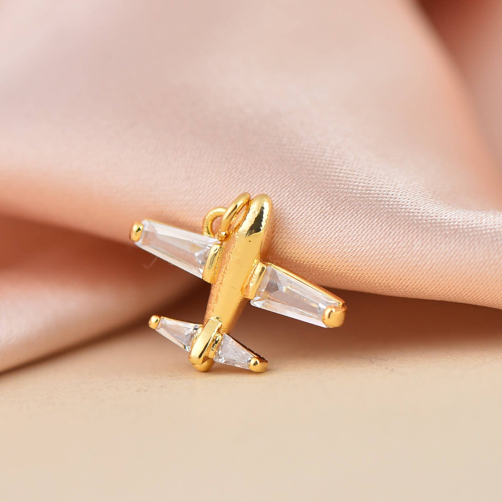 Gold CZ Airplane Dainty Charm