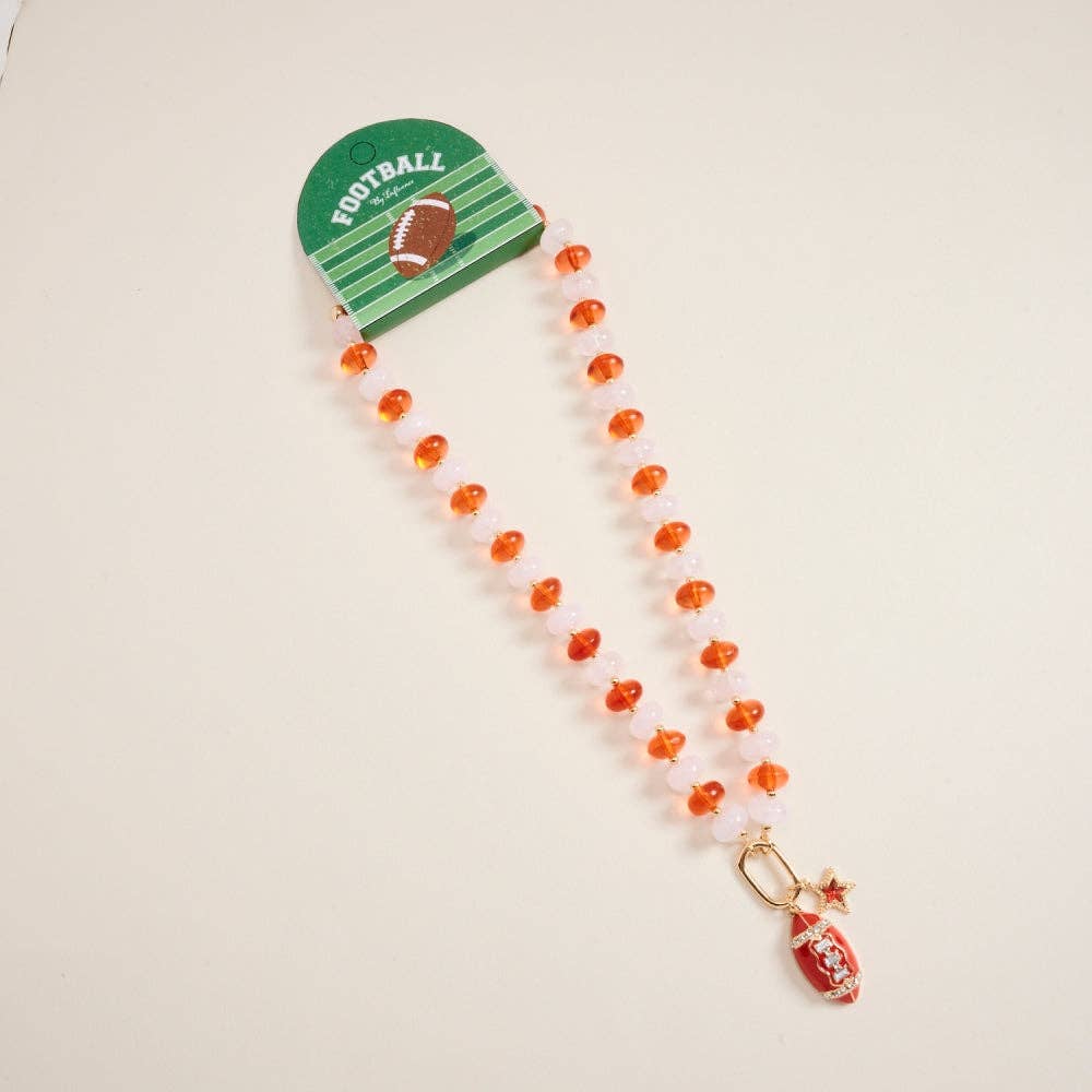 Football Star Stone Pendant Bead Necklace