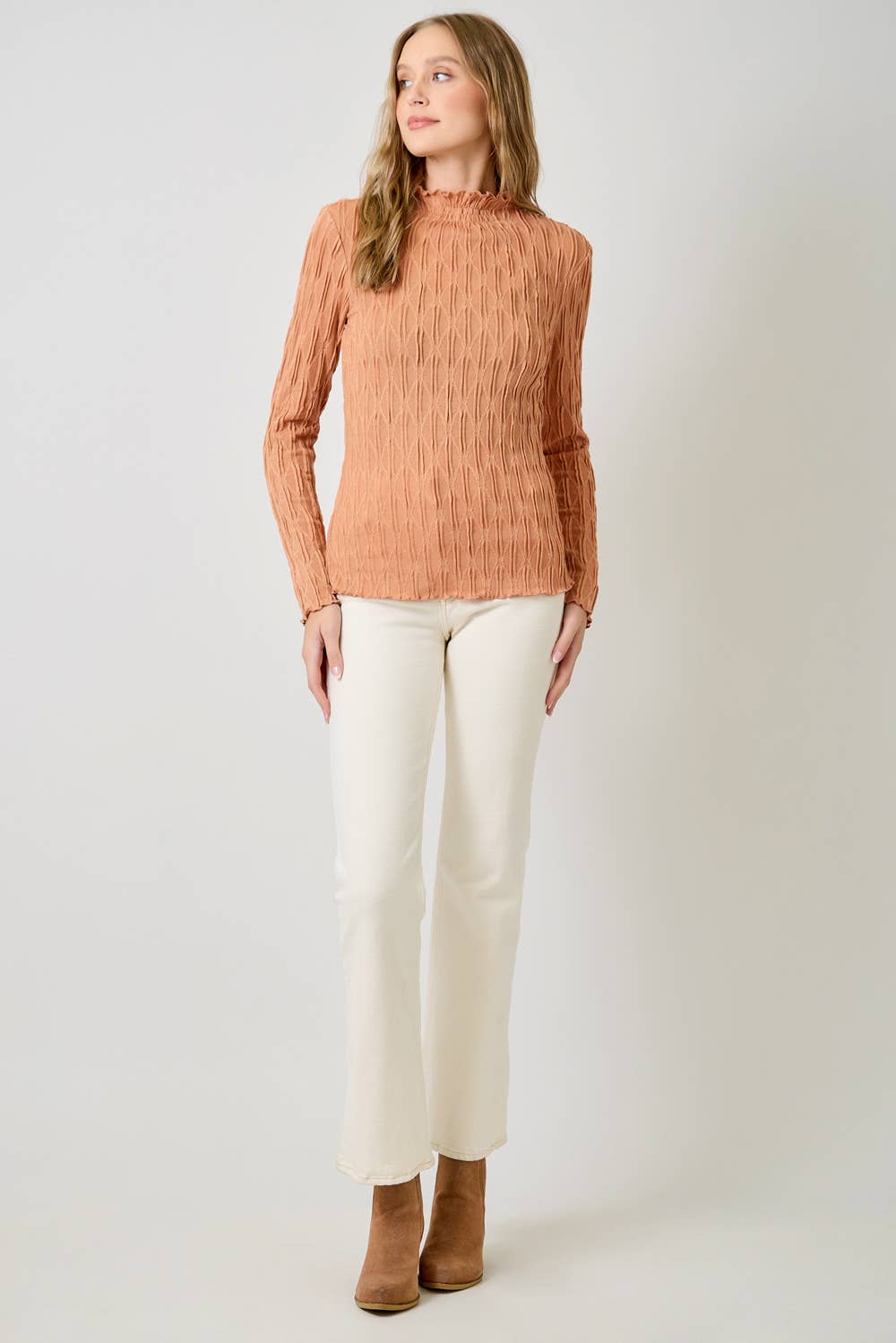 61147 Lettuce Edge Textured Knit Top