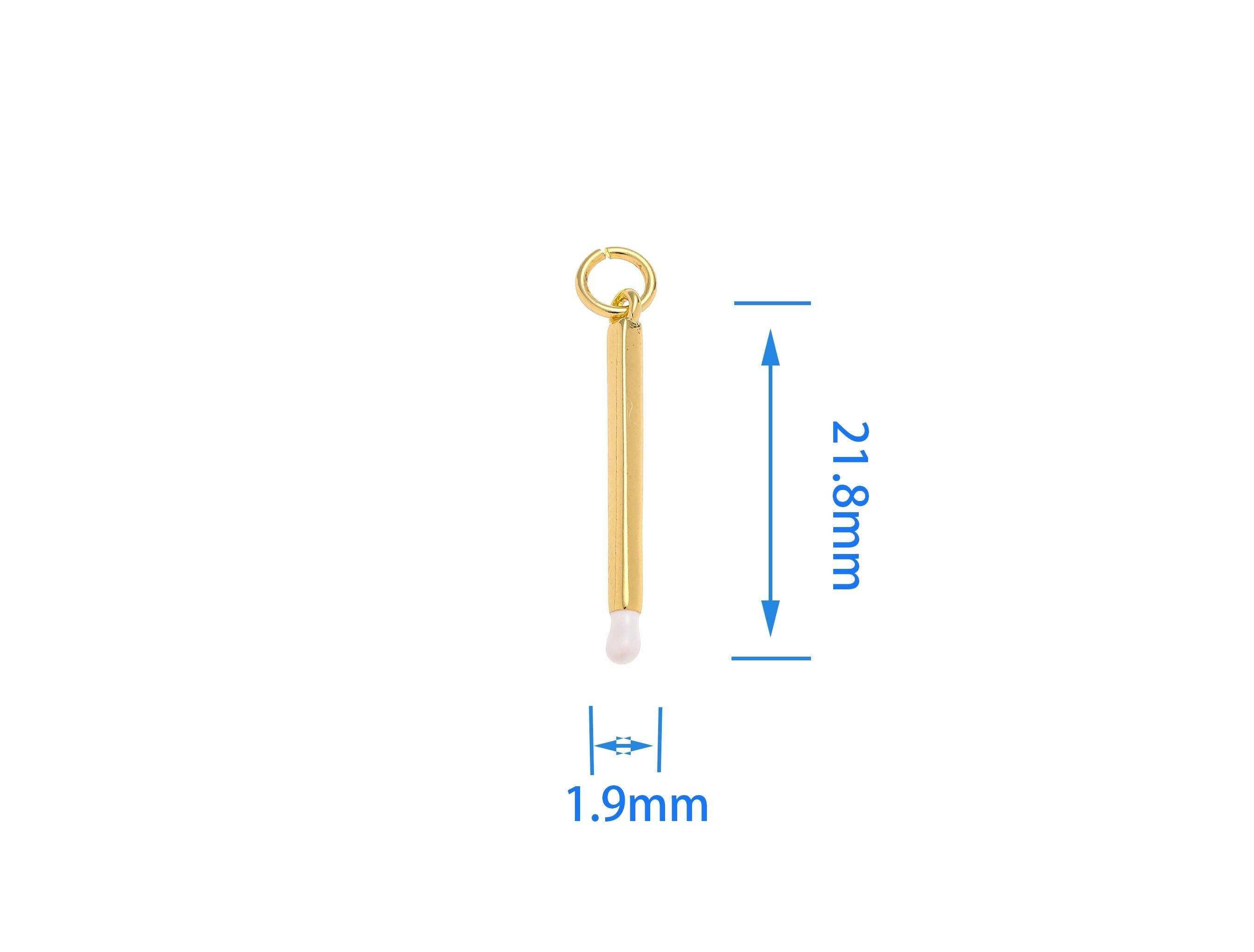 Gold Matchstick Charm with White Enamel