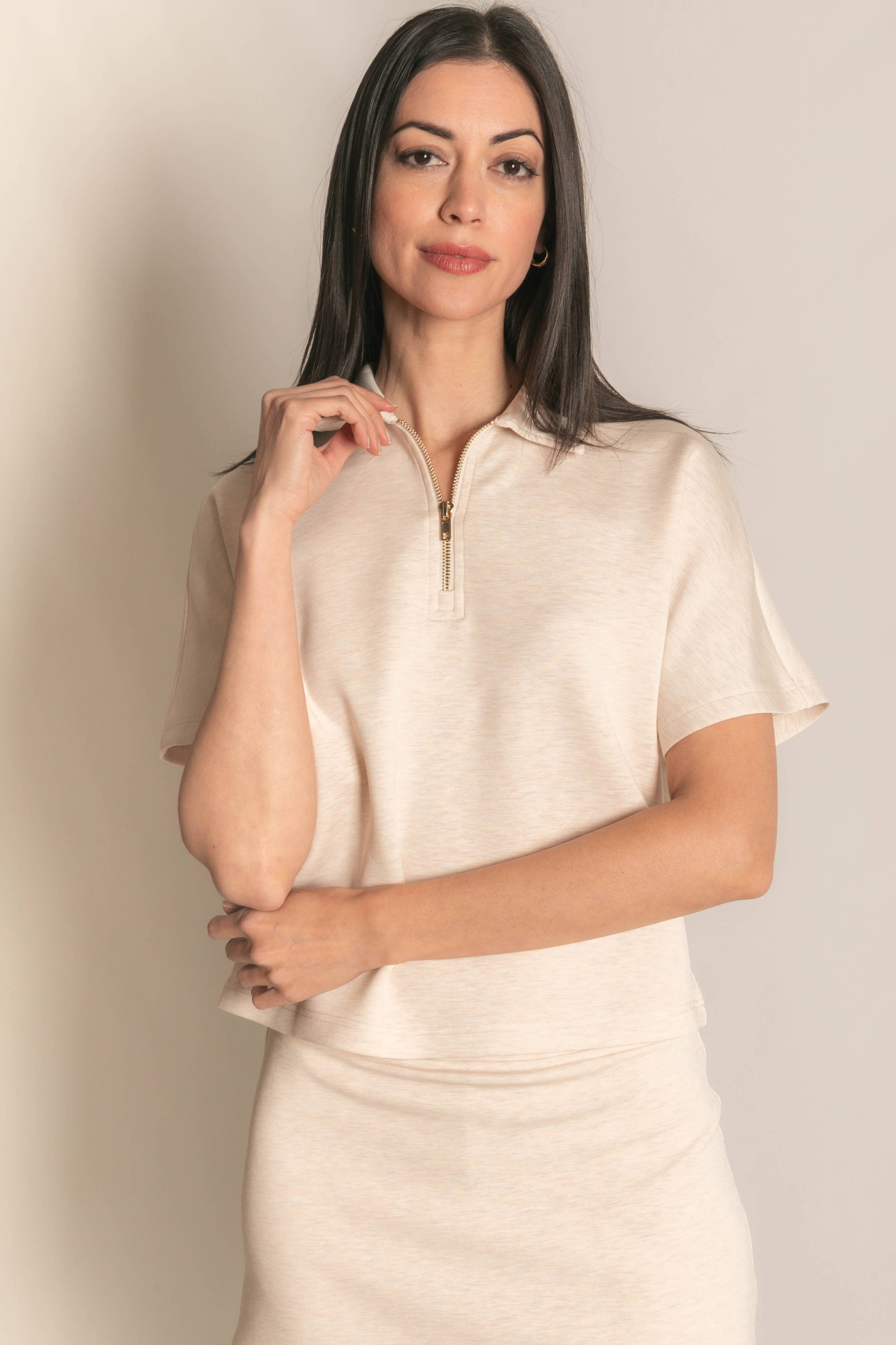 Butter Modal Short Sleeve Quarter Zip Top