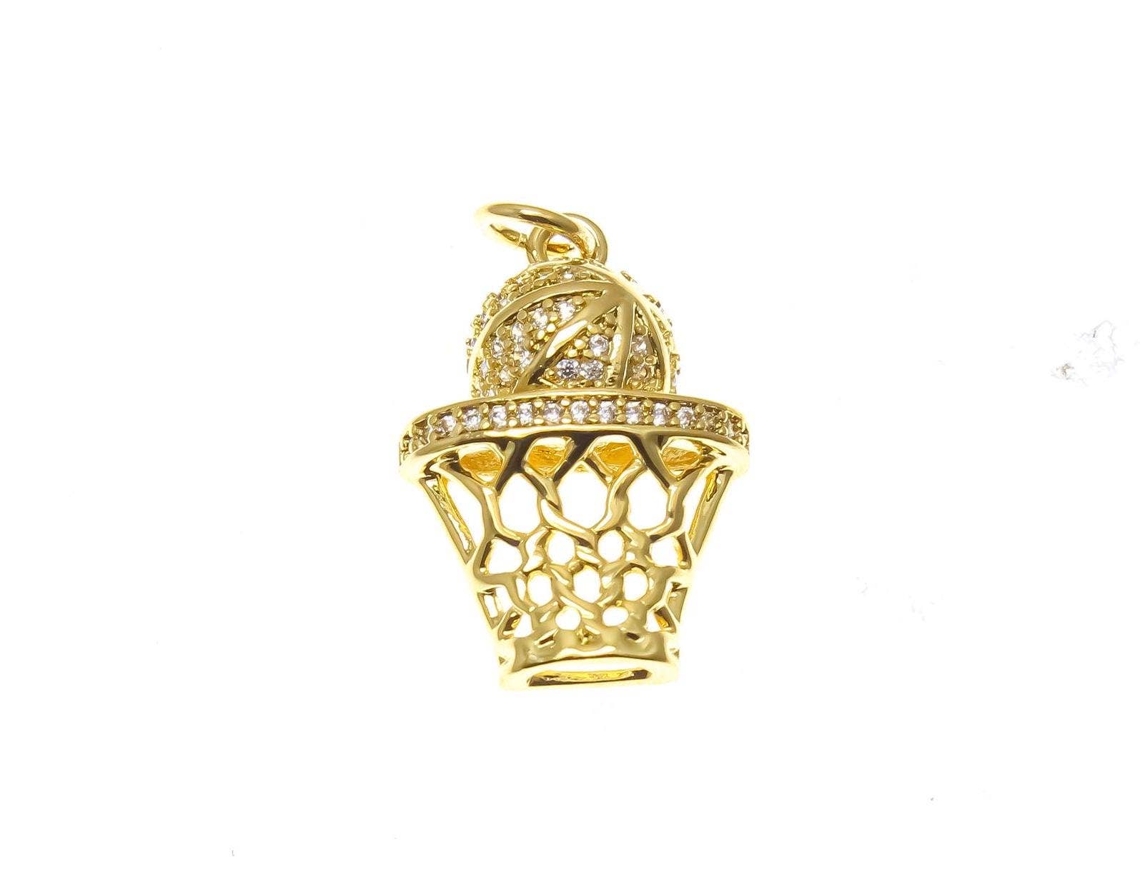 18k Gold CZ Basketball Charm, Sports
