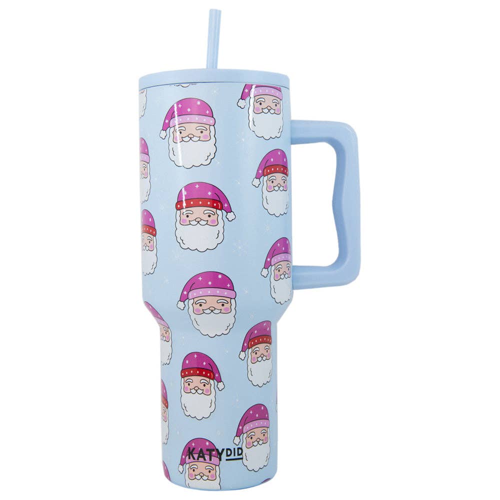 Pink Santa Hats Christmas Blue Tumbler
