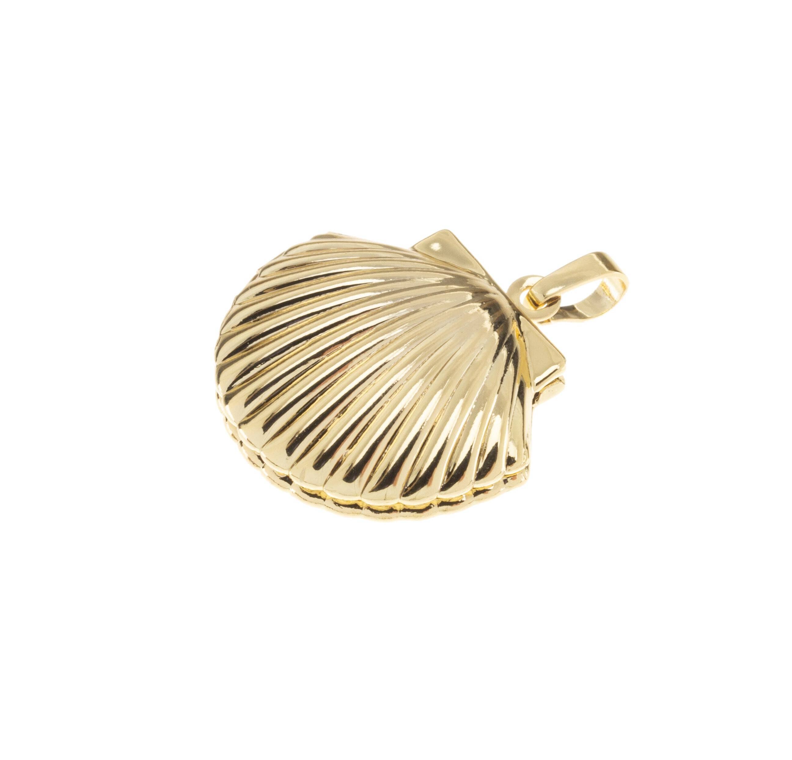 Gold Clam Shell Locket Charm Pendant