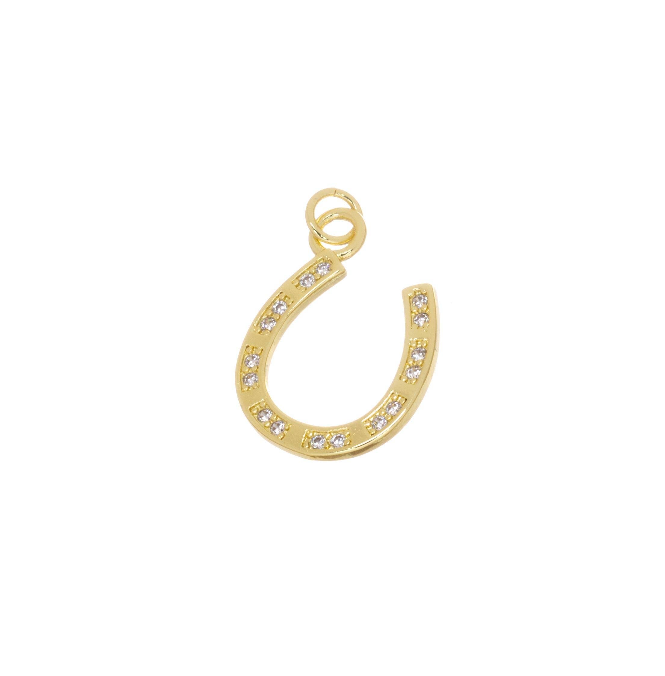 Gold CZ Pave Horseshoe Charm