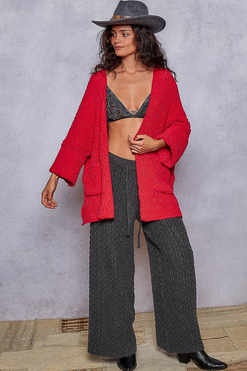Long Sleeve Pockets Solid Chenille Sweater Cardigan